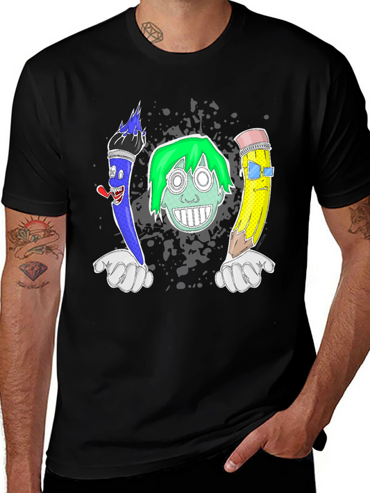 Funny Cartoon Art T-Shirt - Brush Face Pencil Design