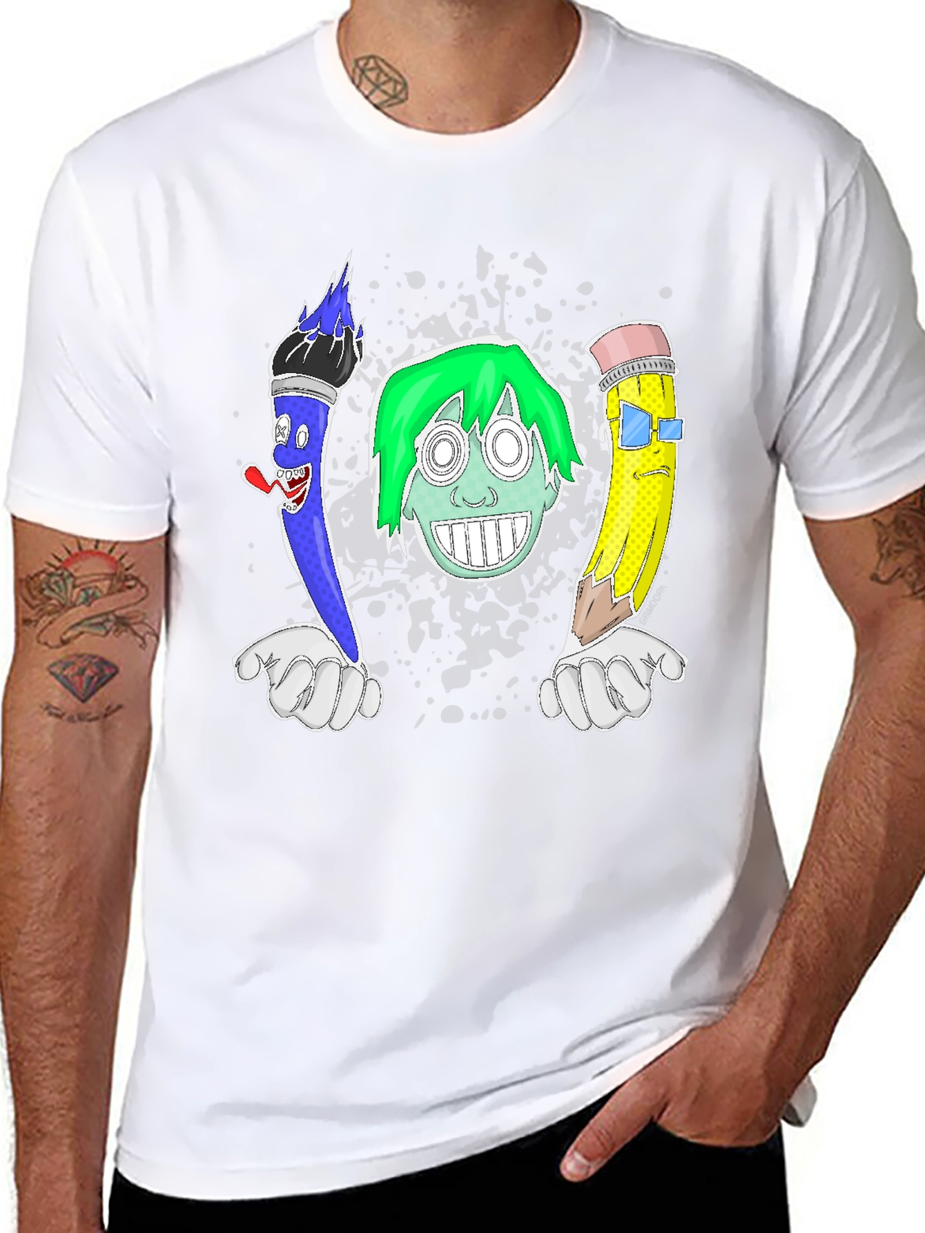 Funny Cartoon Art T-Shirt - Brush Face Pencil Design