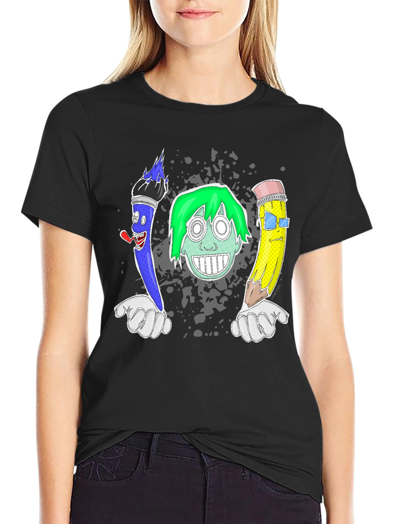 Funny Cartoon Art T-Shirt - Brush Face Pencil Design