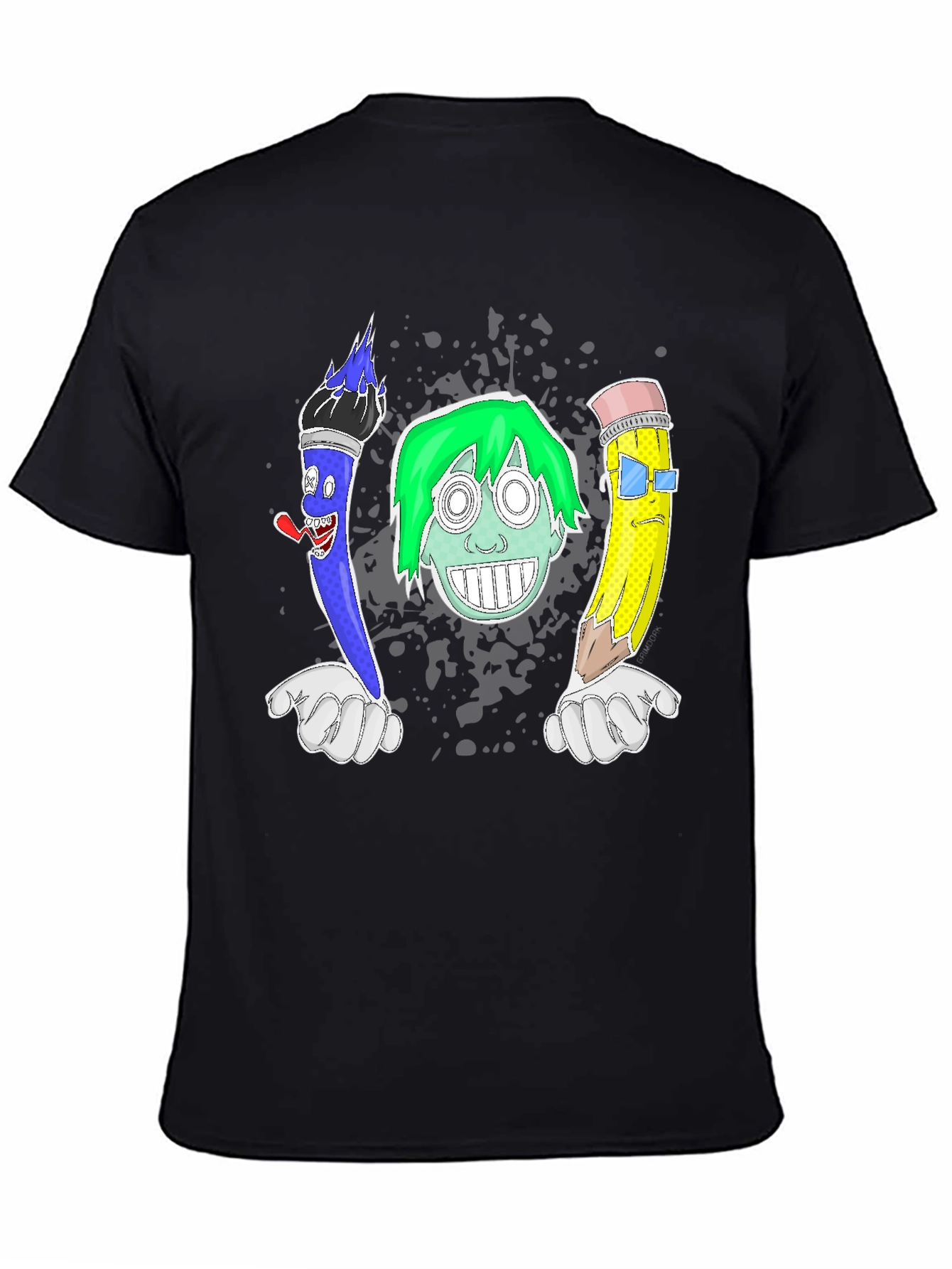 Funny Cartoon Art T-Shirt - Brush Face Pencil Design