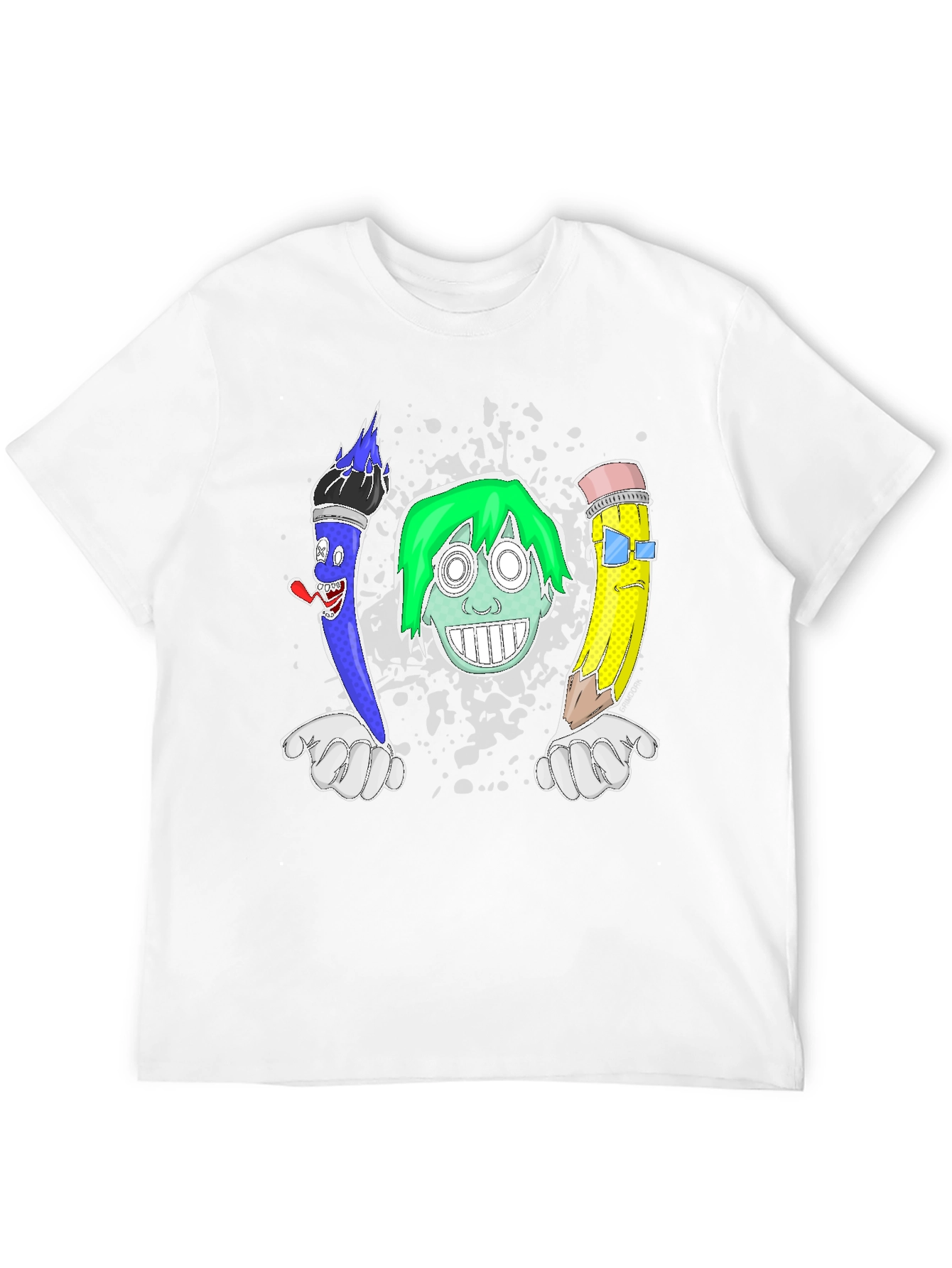 Funny Cartoon Art T-Shirt - Brush Face Pencil Design