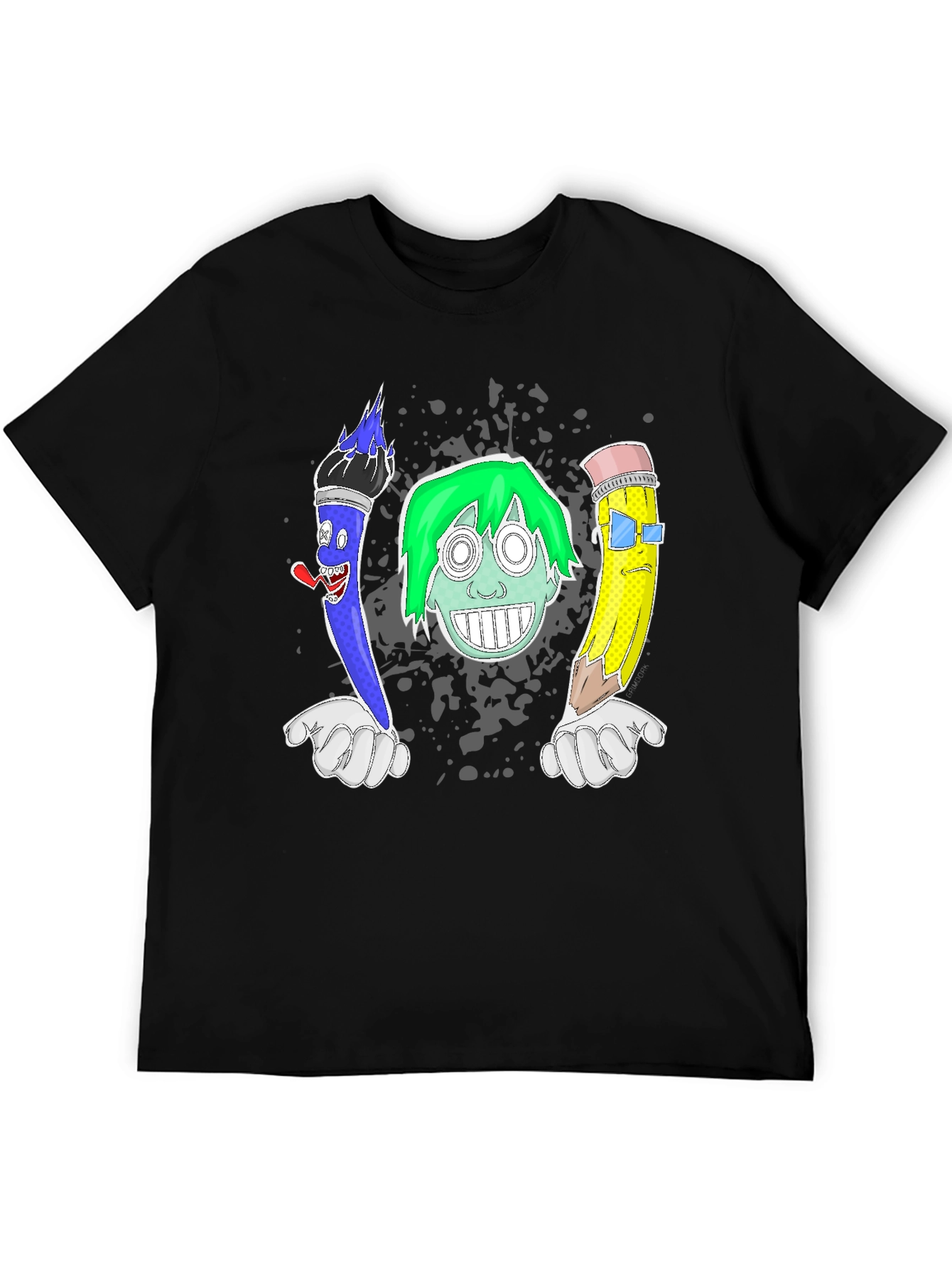 Funny Cartoon Art T-Shirt - Brush Face Pencil Design