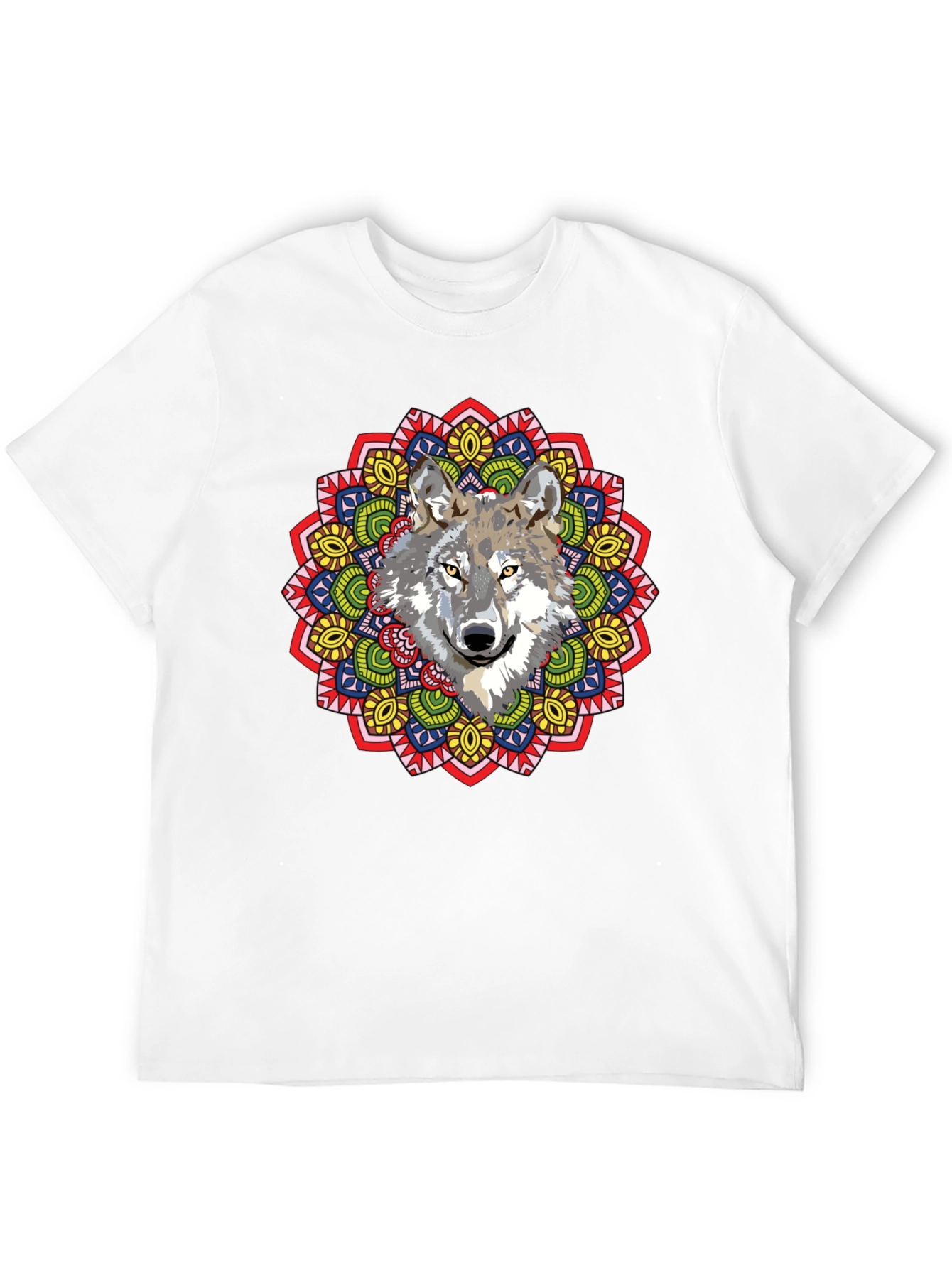 Wolf Mandala Graphic Print Black T-Shirt