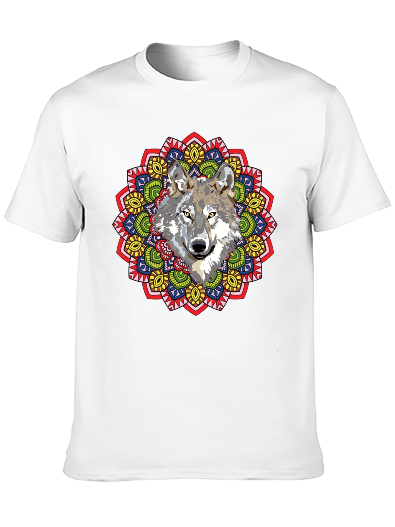 Wolf Mandala Graphic Print Black T-Shirt