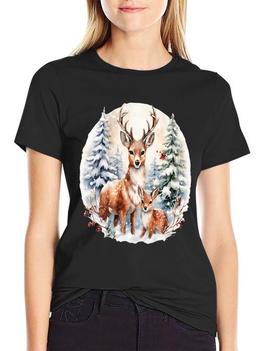 Deer Family Winter Scene Graphic Tee