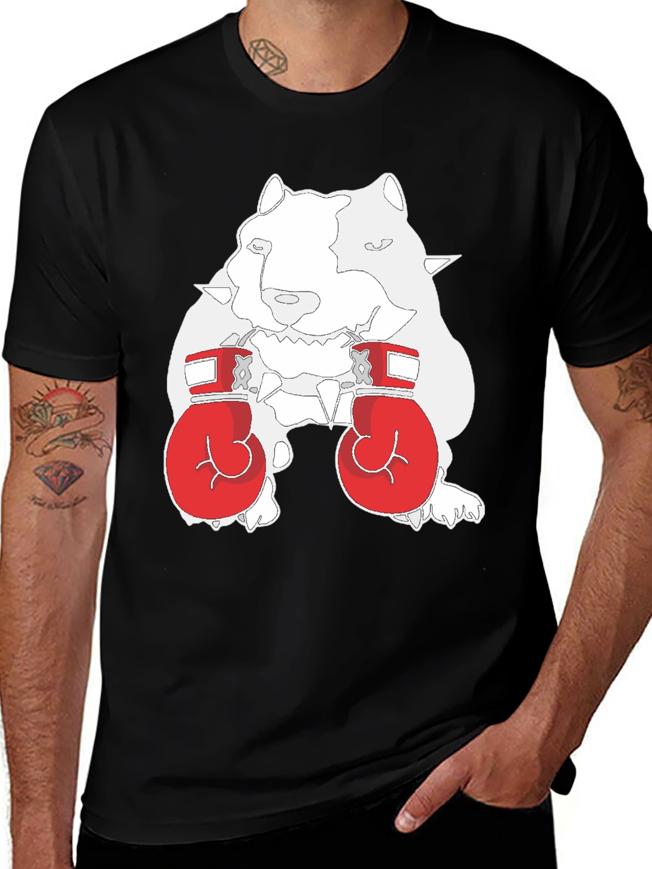 Dog Boxer Graphic Tee - Black Cotton T-Shirt