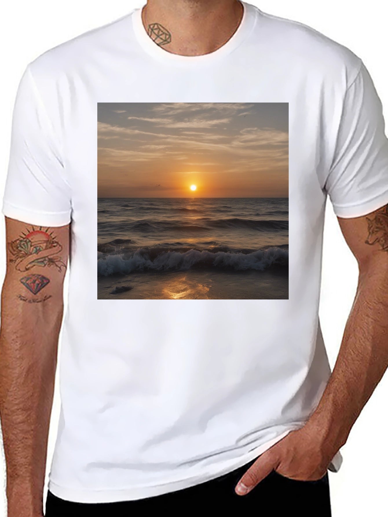 Sunset Waves Black T-Shirt