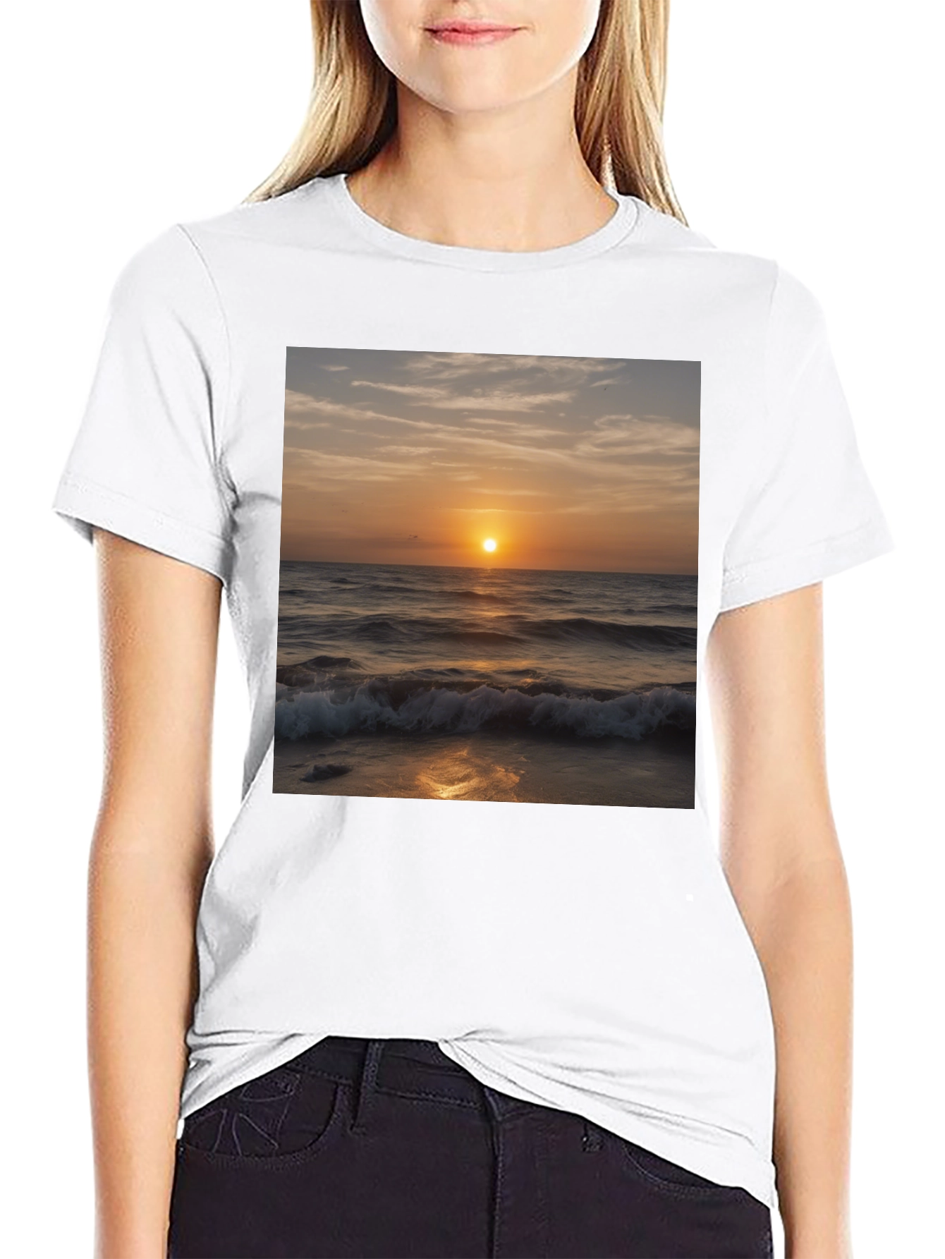 Sunset Waves Black T-Shirt