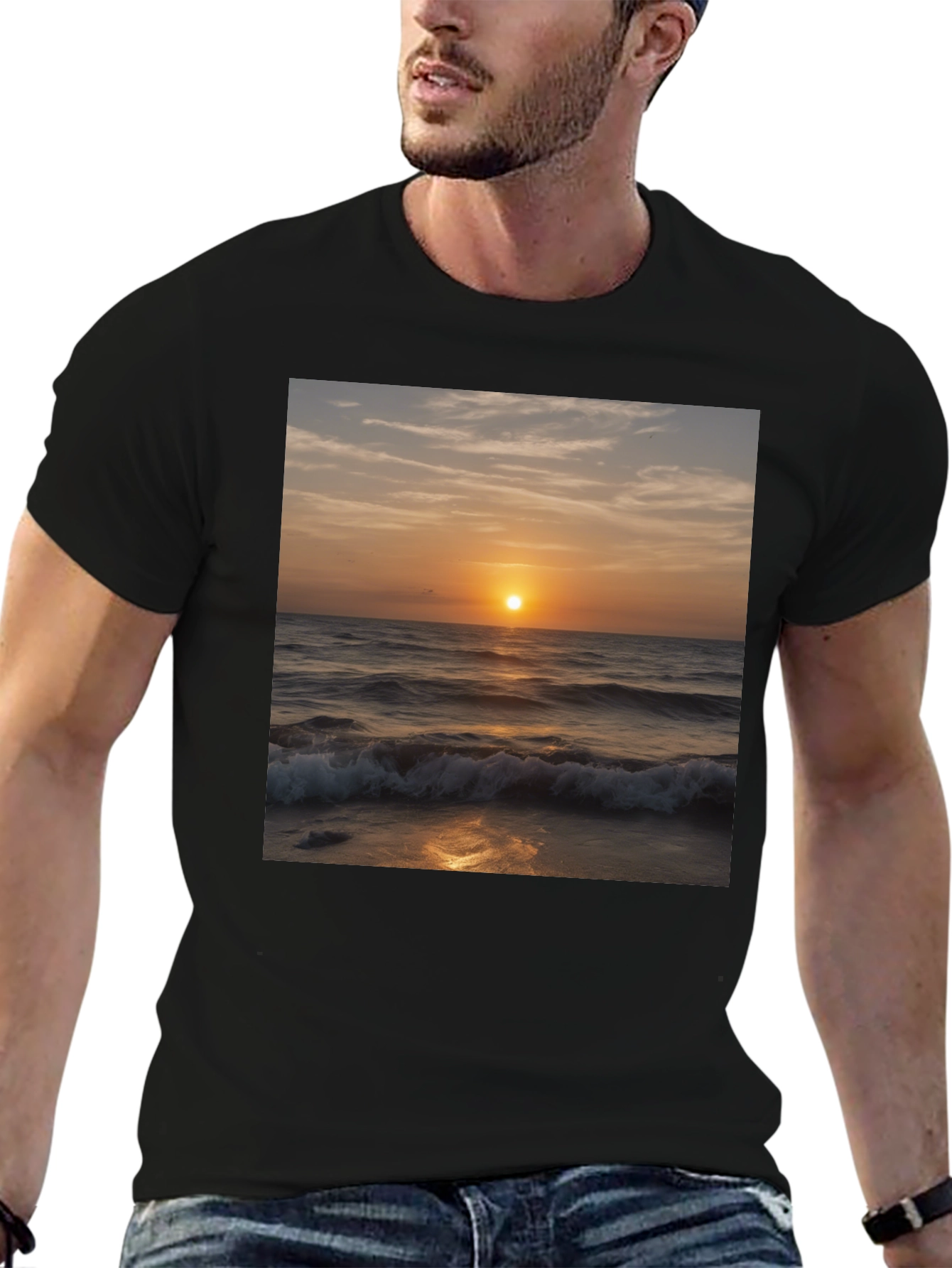 Sunset Waves Black T-Shirt