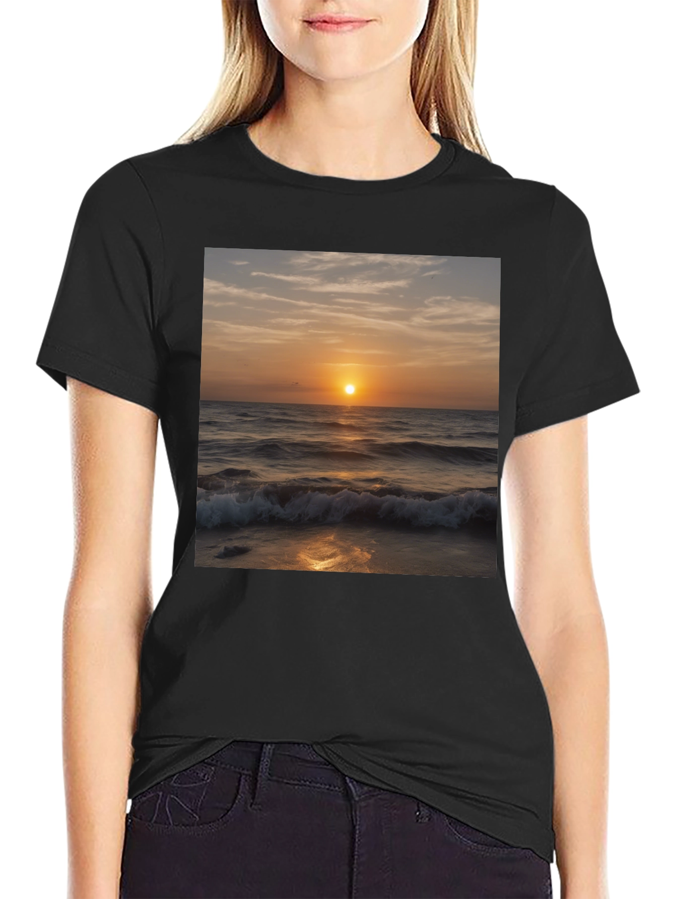 Sunset Waves Black T-Shirt