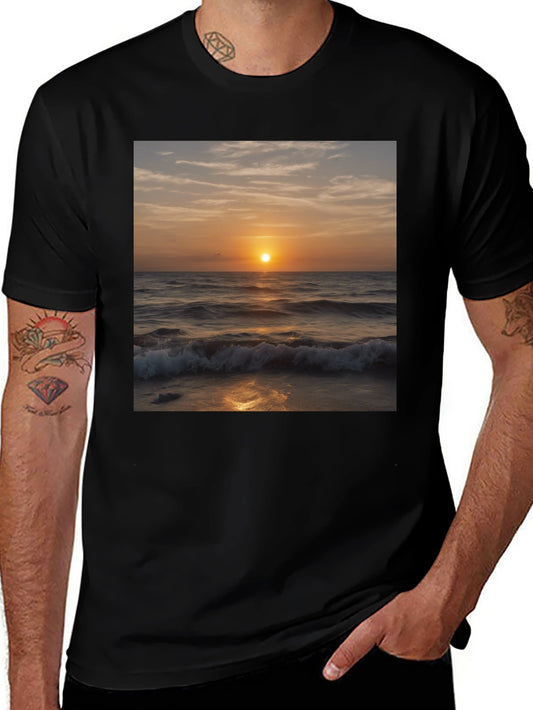 Sunset Waves Black T-Shirt