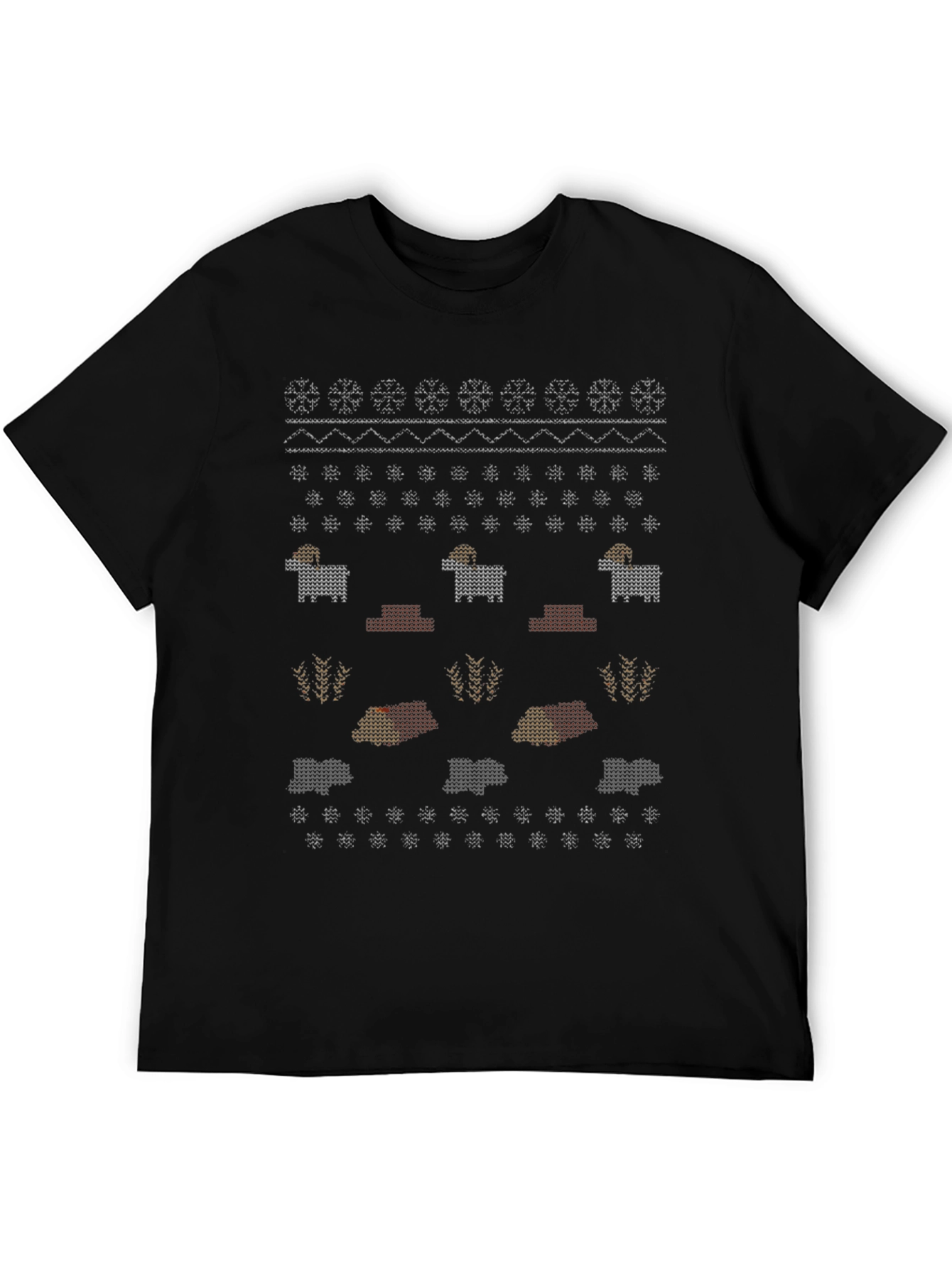 Novelty Knitted Sheep Pattern Black T-Shirt