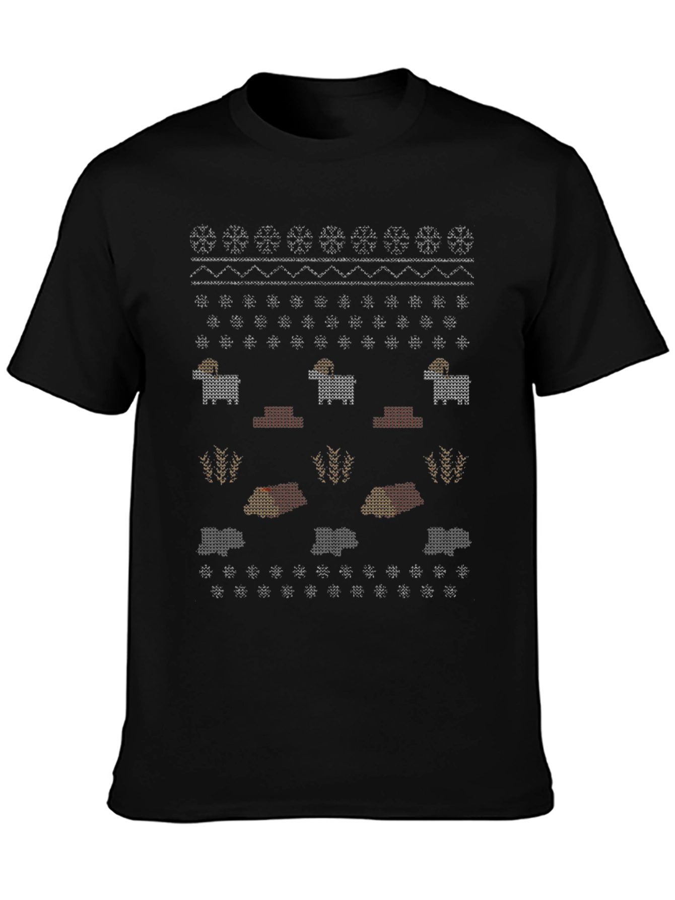 Novelty Knitted Sheep Pattern Black T-Shirt