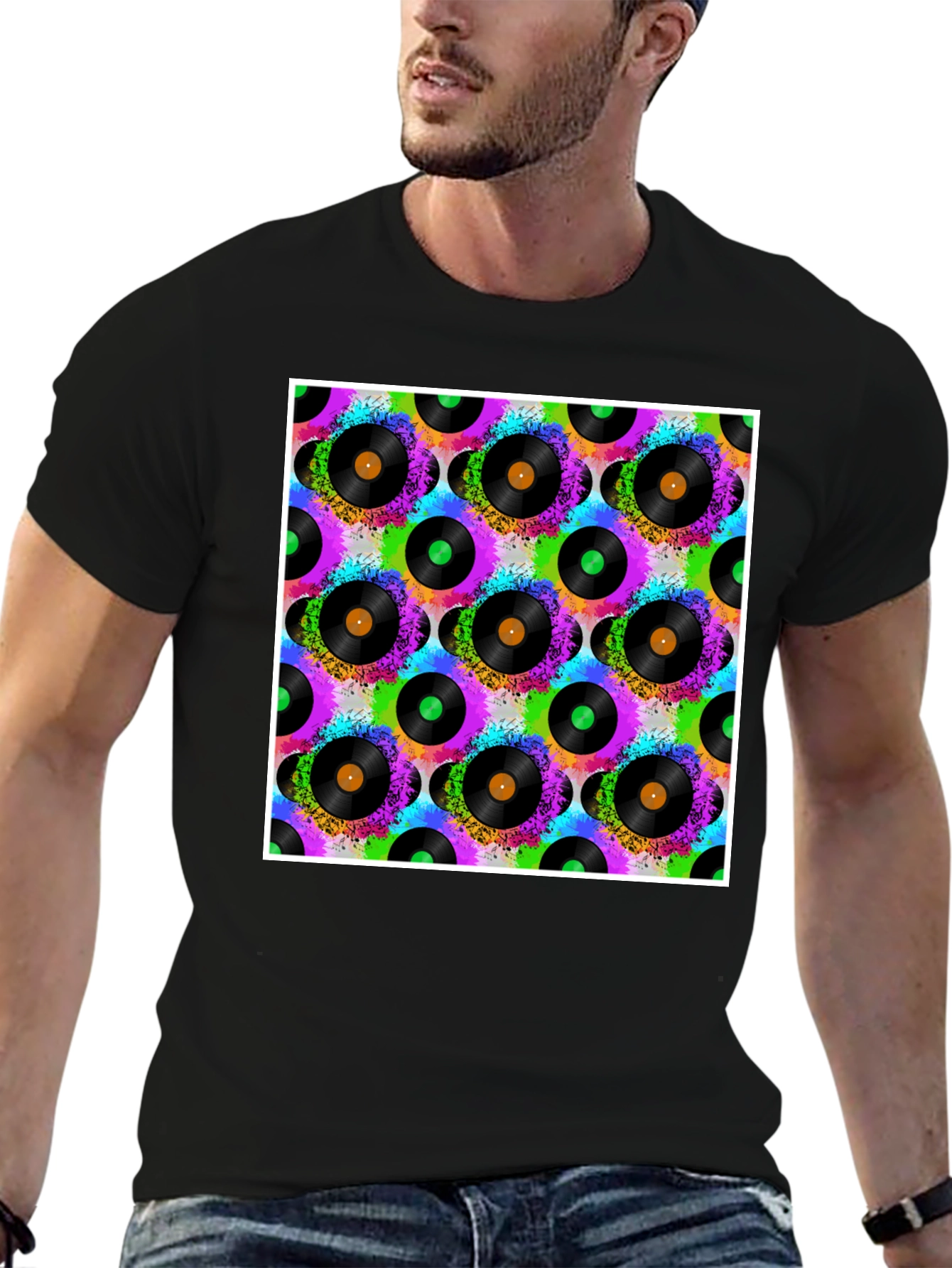 Vinyl Record Pattern T-Shirt