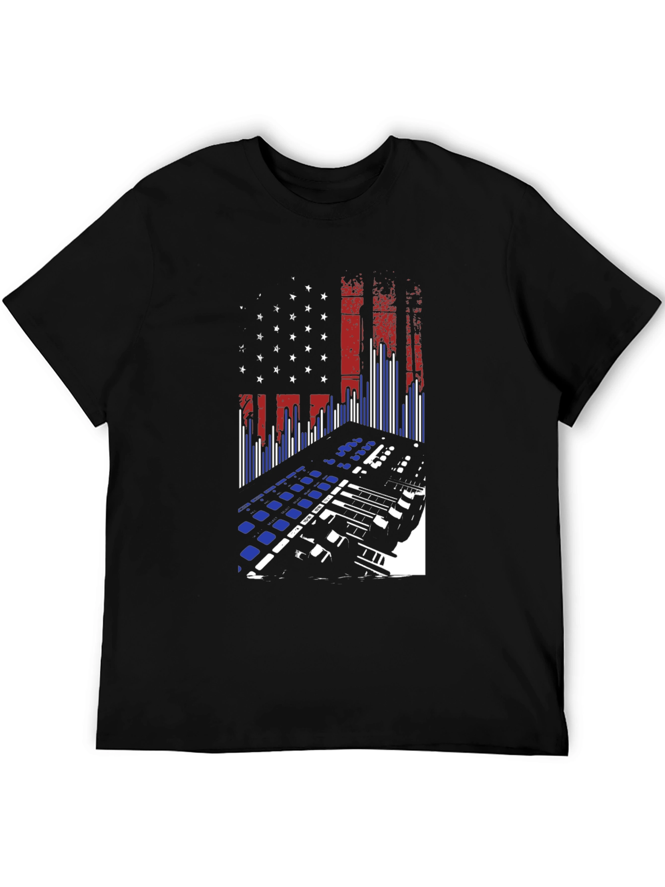American Flag DJ Keyboard Black T-Shirt