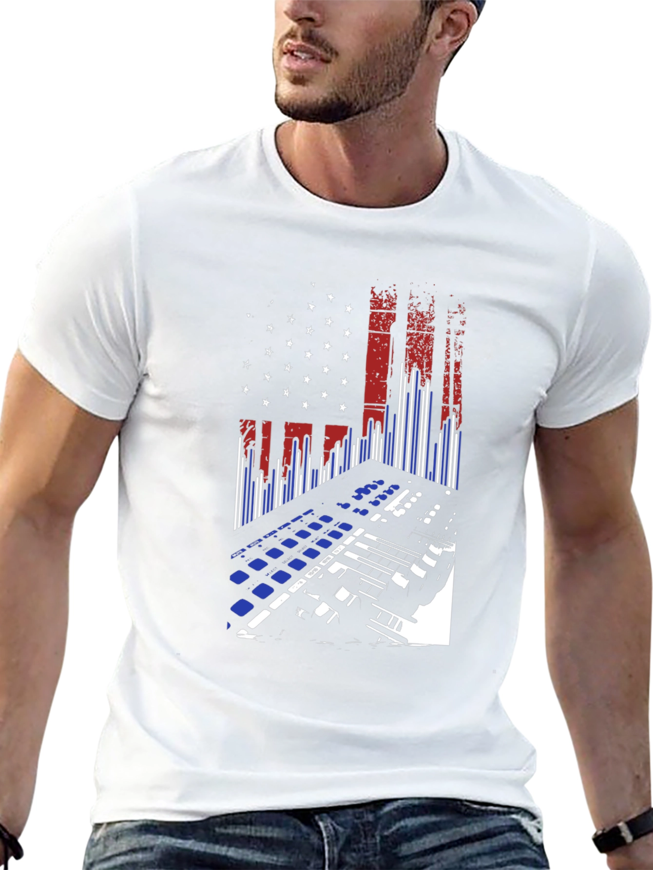 American Flag DJ Keyboard Black T-Shirt