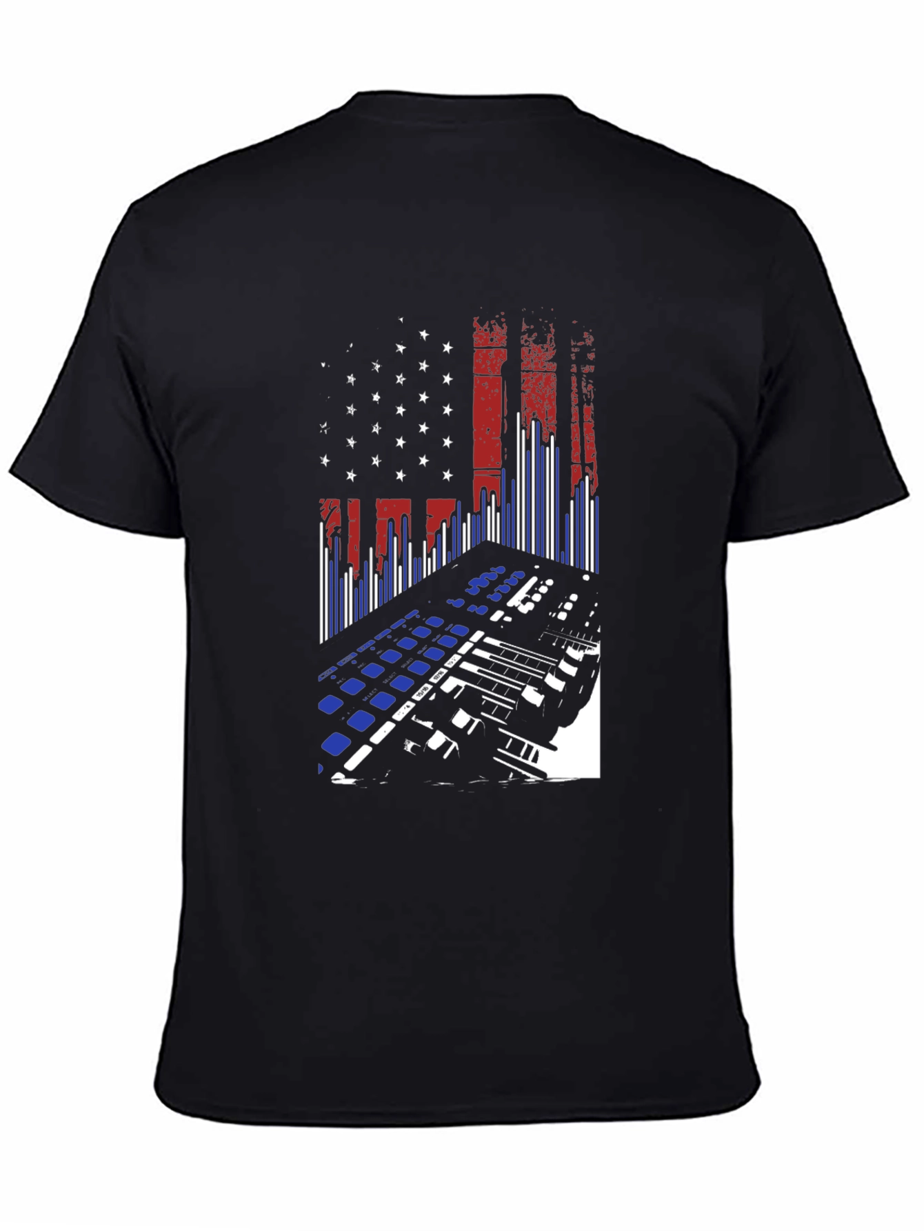 American Flag DJ Keyboard Black T-Shirt
