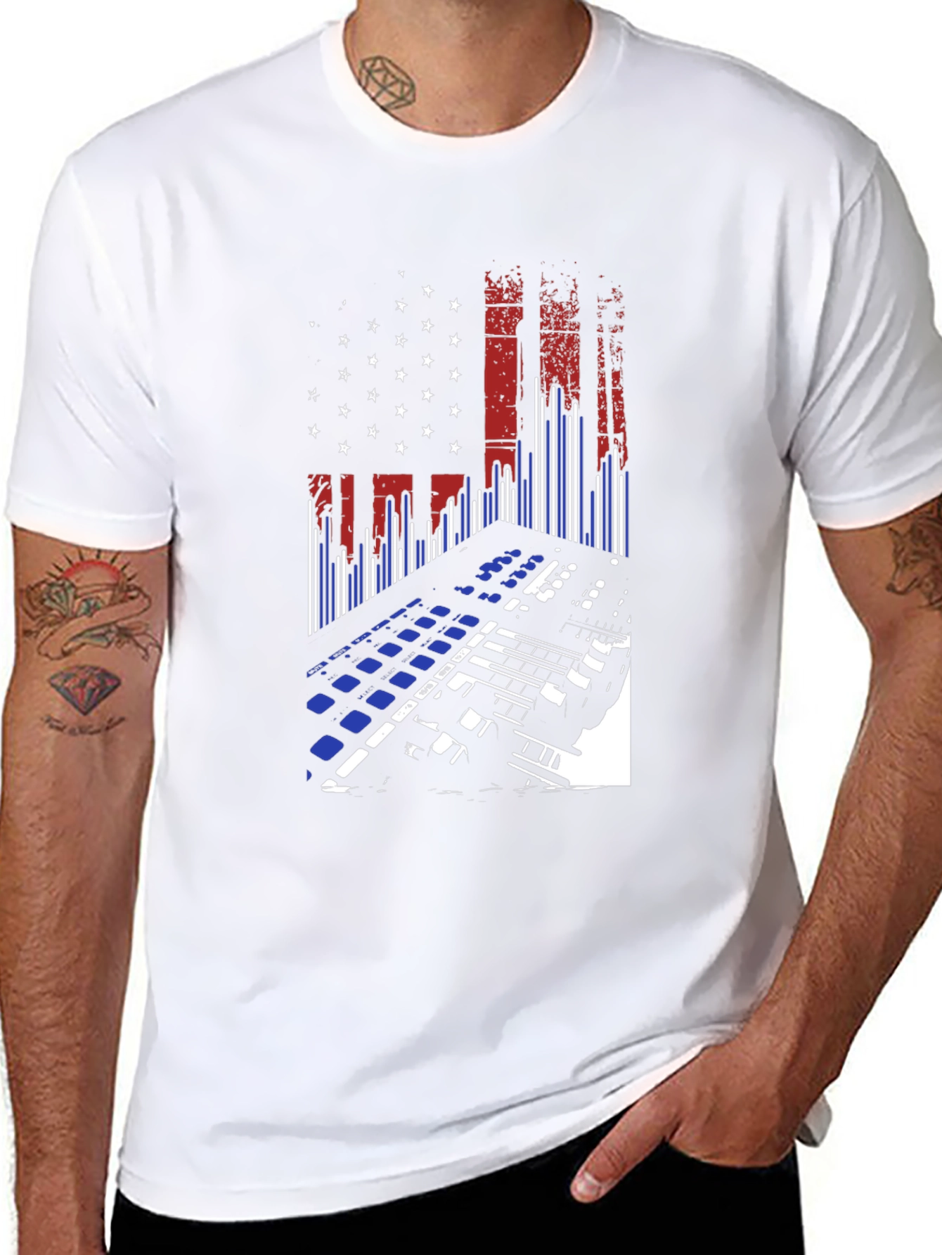 American Flag DJ Keyboard Black T-Shirt