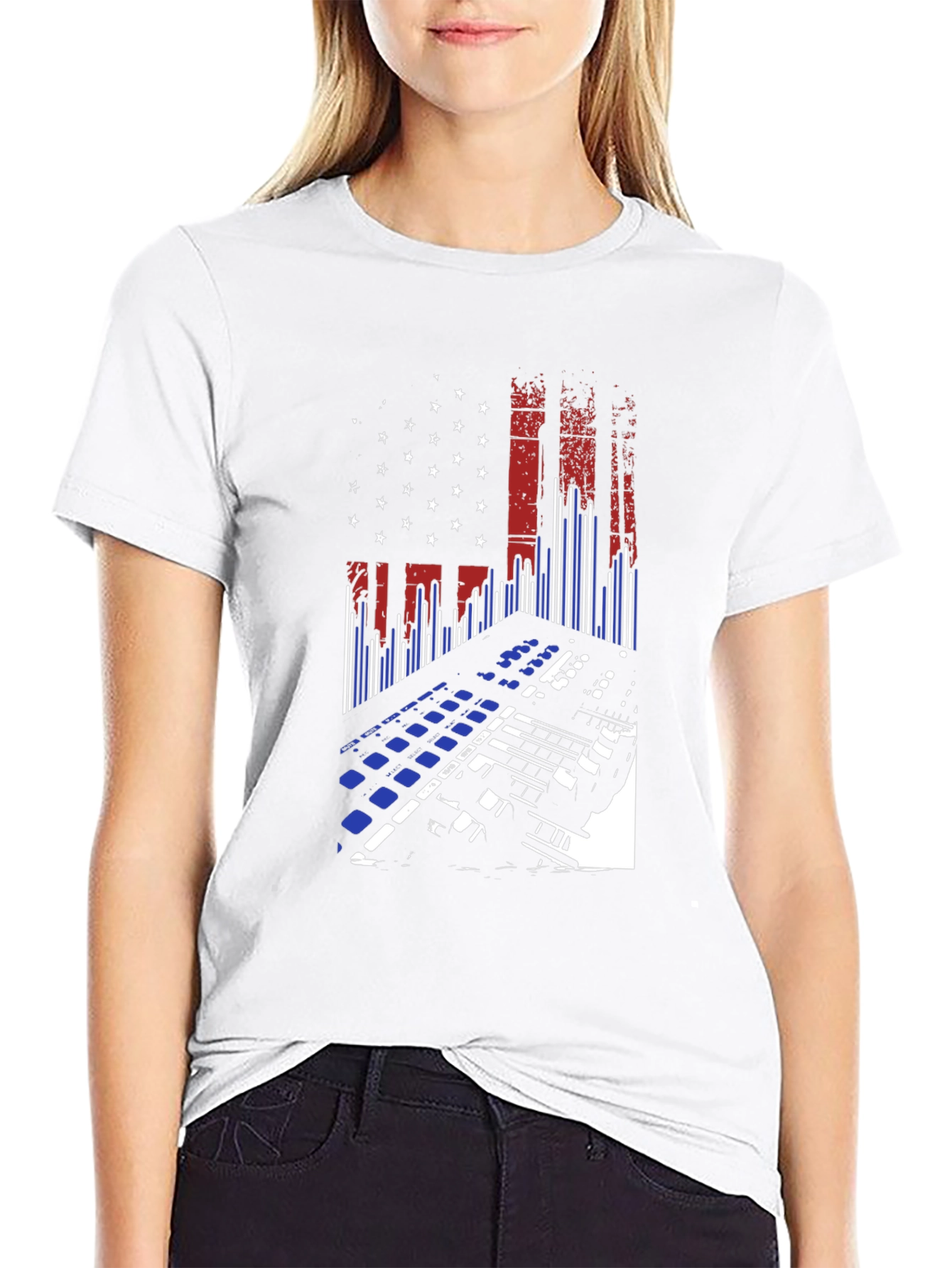 American Flag DJ Keyboard Black T-Shirt