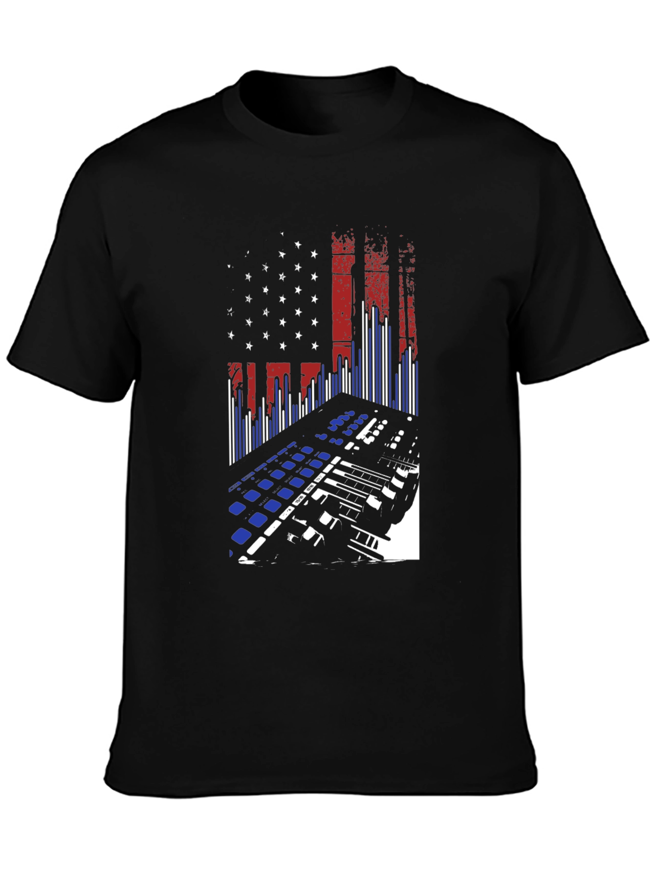 American Flag DJ Keyboard Black T-Shirt