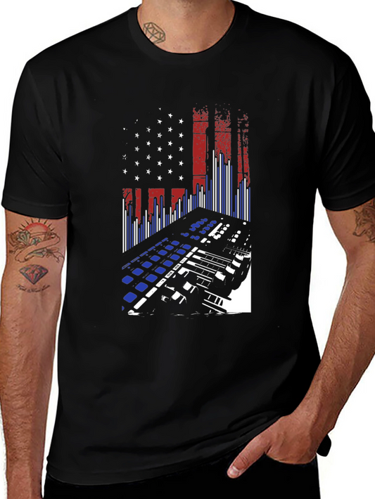 American Flag DJ Keyboard Black T-Shirt