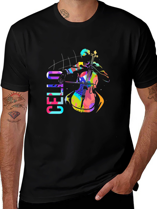Colorful Cello Player Graphic T-Shirt