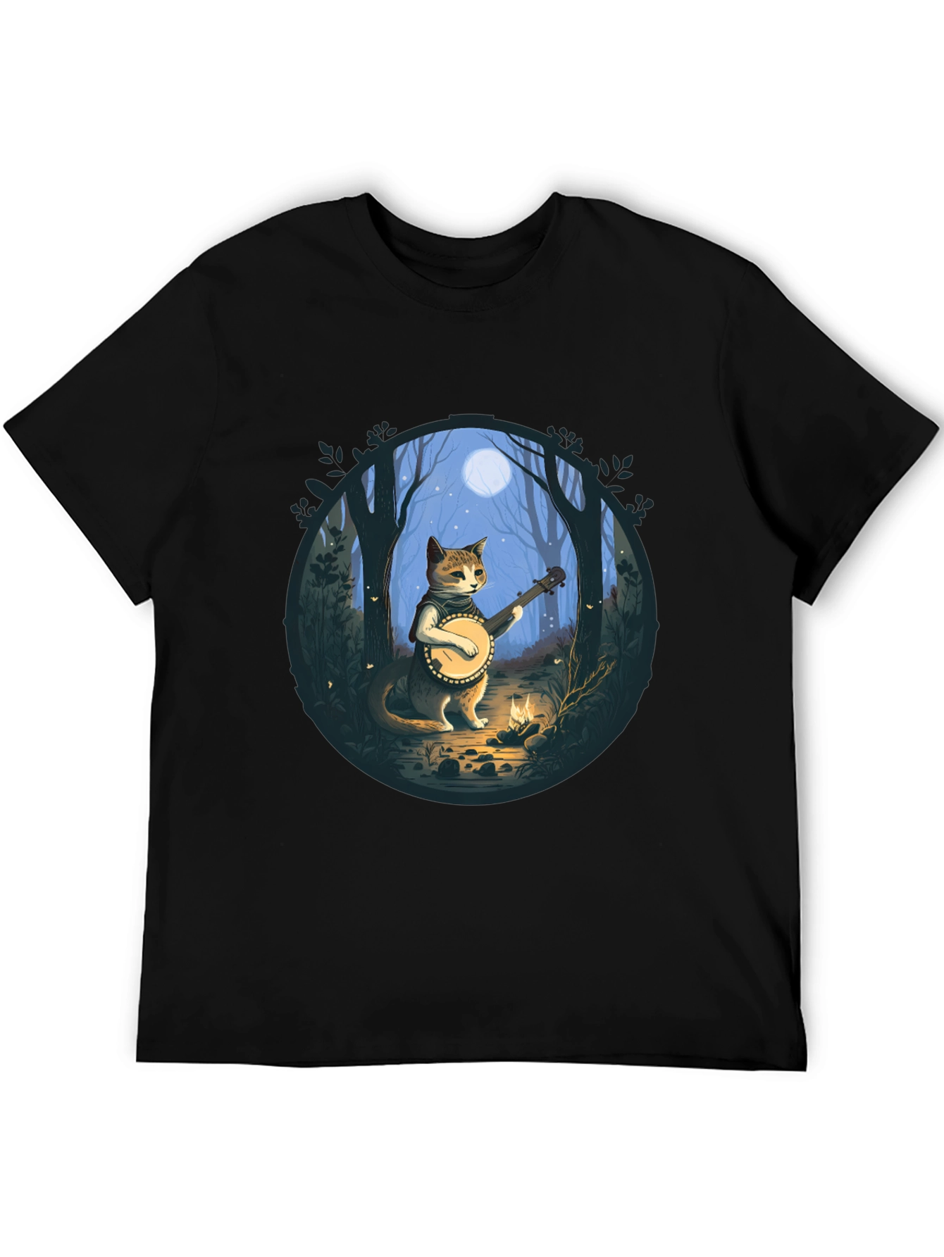 Banjo Cat T-Shirt - Forest Moonlight Design