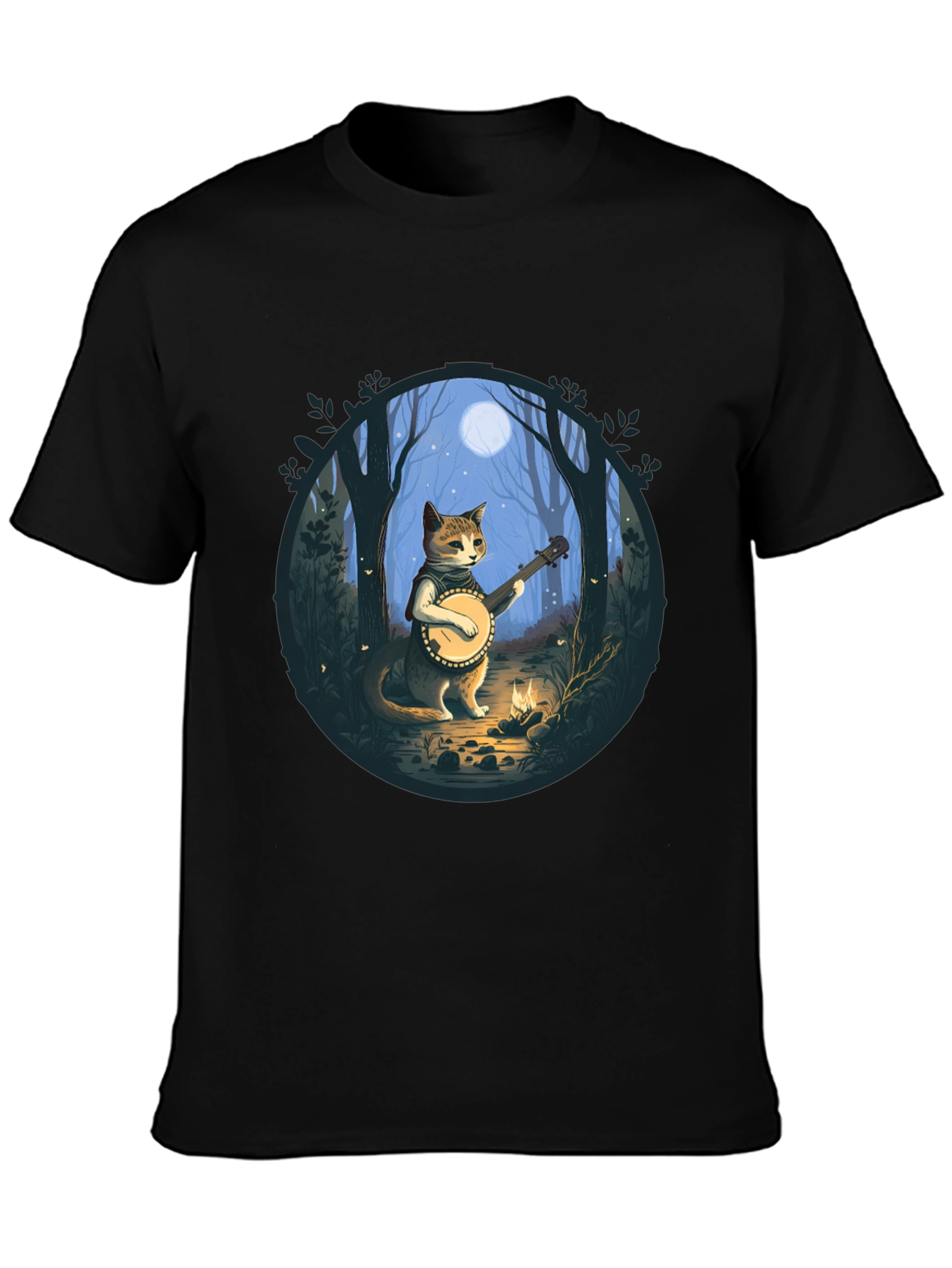 Banjo Cat T-Shirt - Forest Moonlight Design