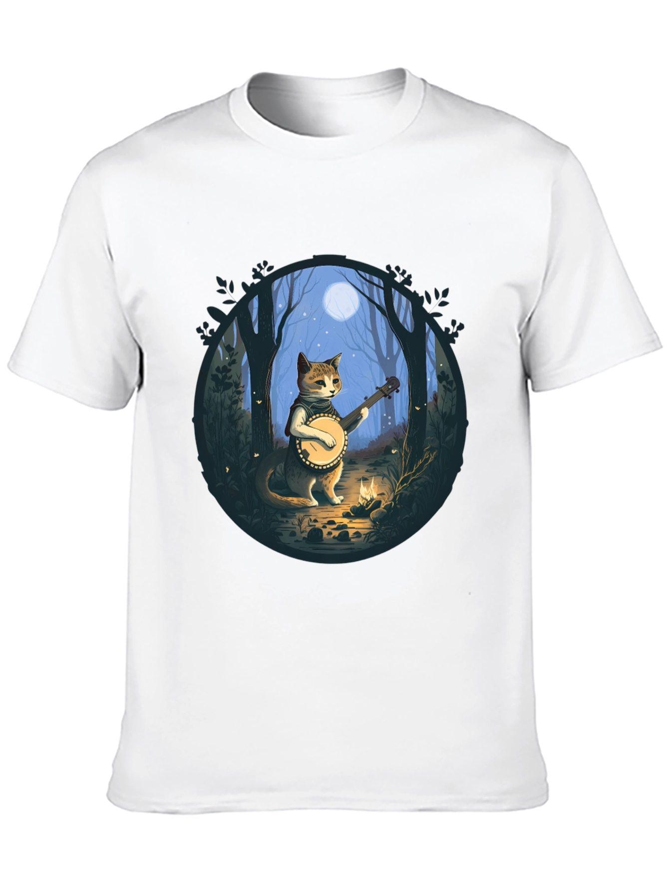 Banjo Cat T-Shirt - Forest Moonlight Design
