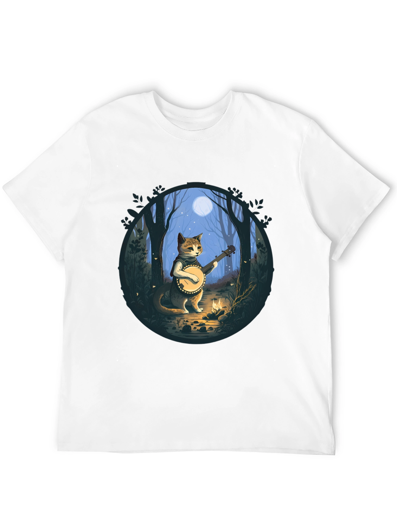 Banjo Cat T-Shirt - Forest Moonlight Design