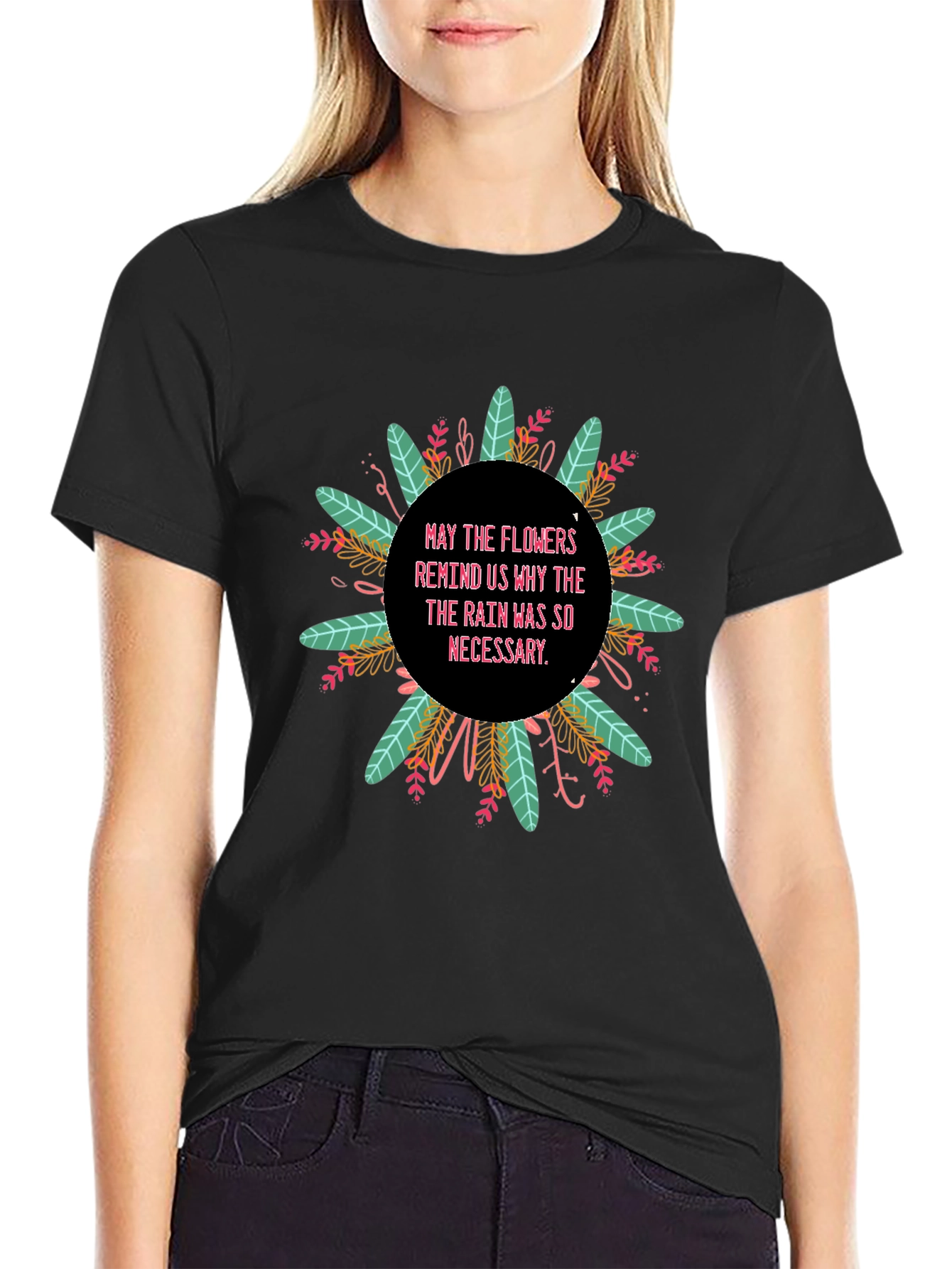 Floral Rain Reminder Black T-Shirt
