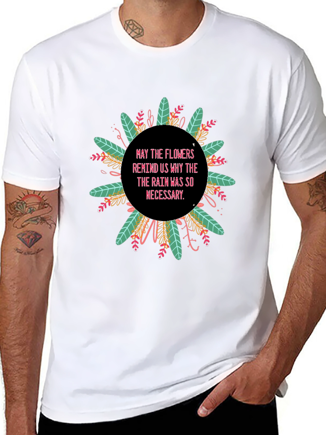 Floral Rain Reminder Black T-Shirt