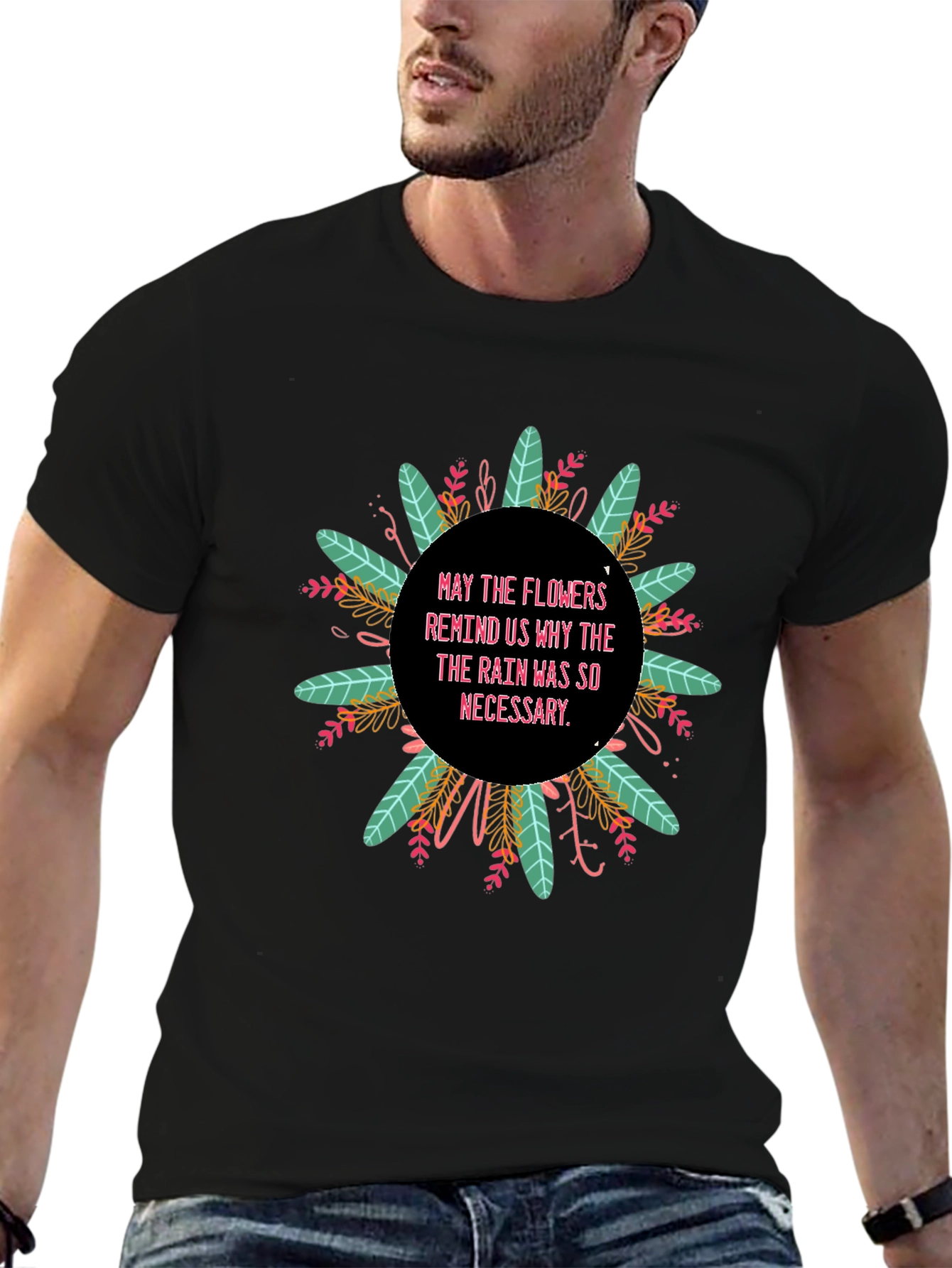 Floral Rain Reminder Black T-Shirt