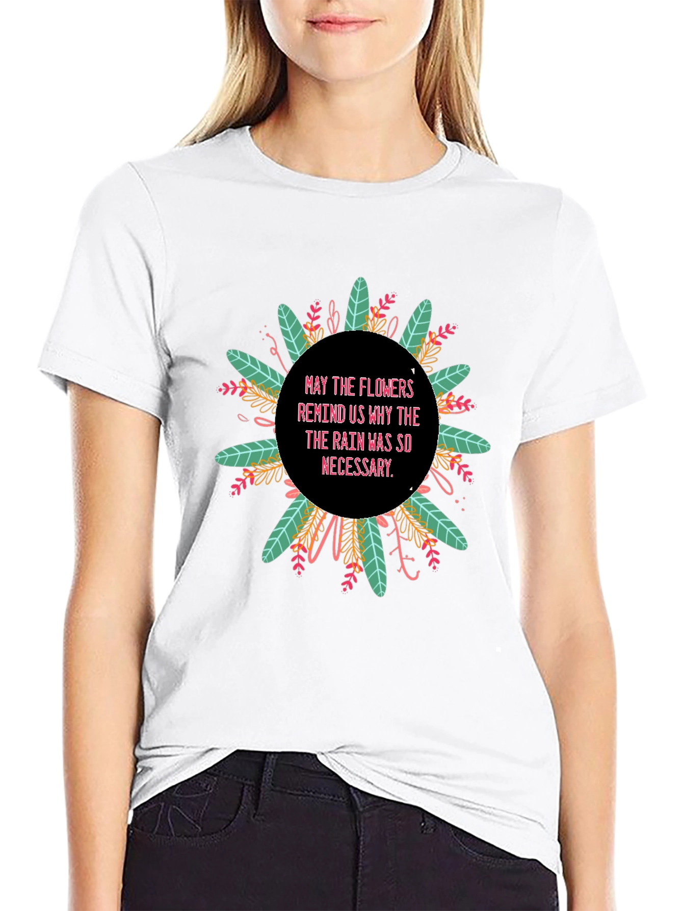 Floral Rain Reminder Black T-Shirt