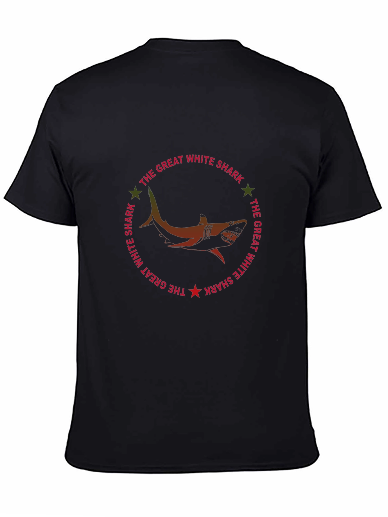 Great White Shark Graphic Print Black T-Shirt