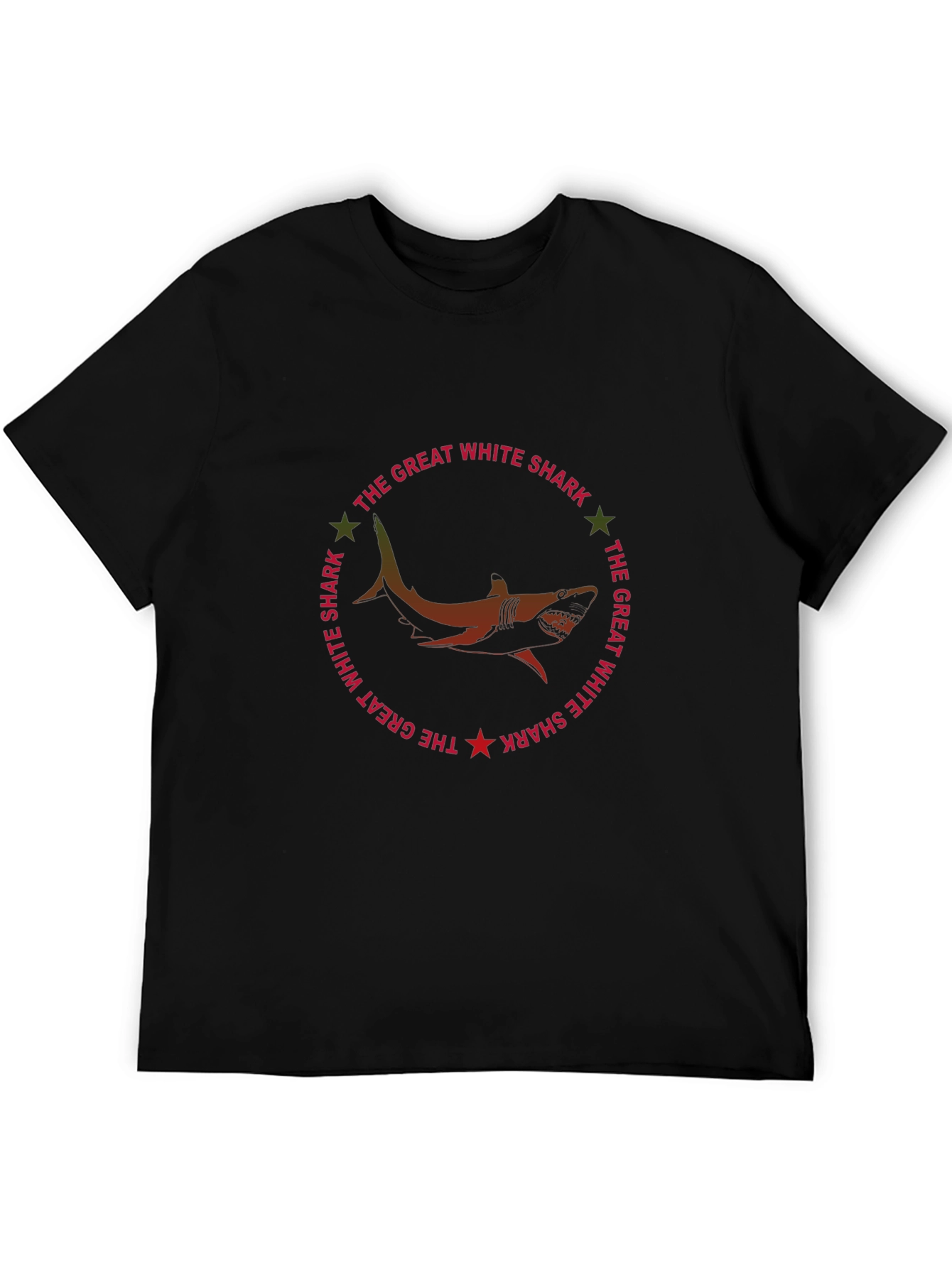 Great White Shark Graphic Print Black T-Shirt