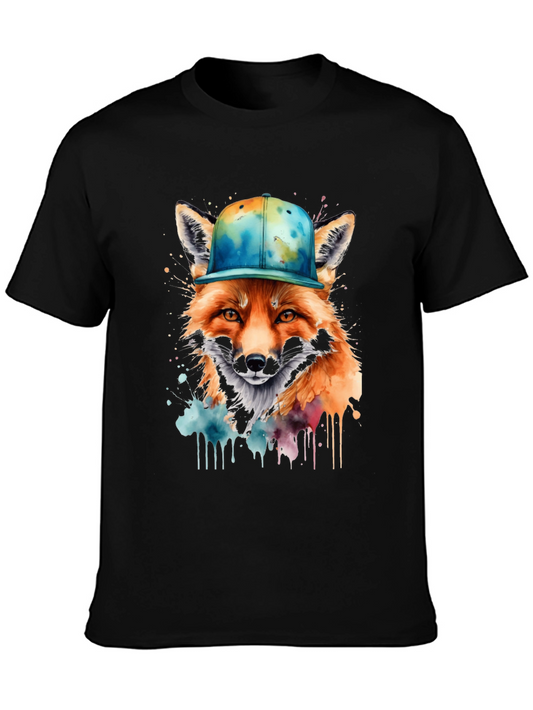 Fox in Cap Graphic Tee - Cool Watercolor Design