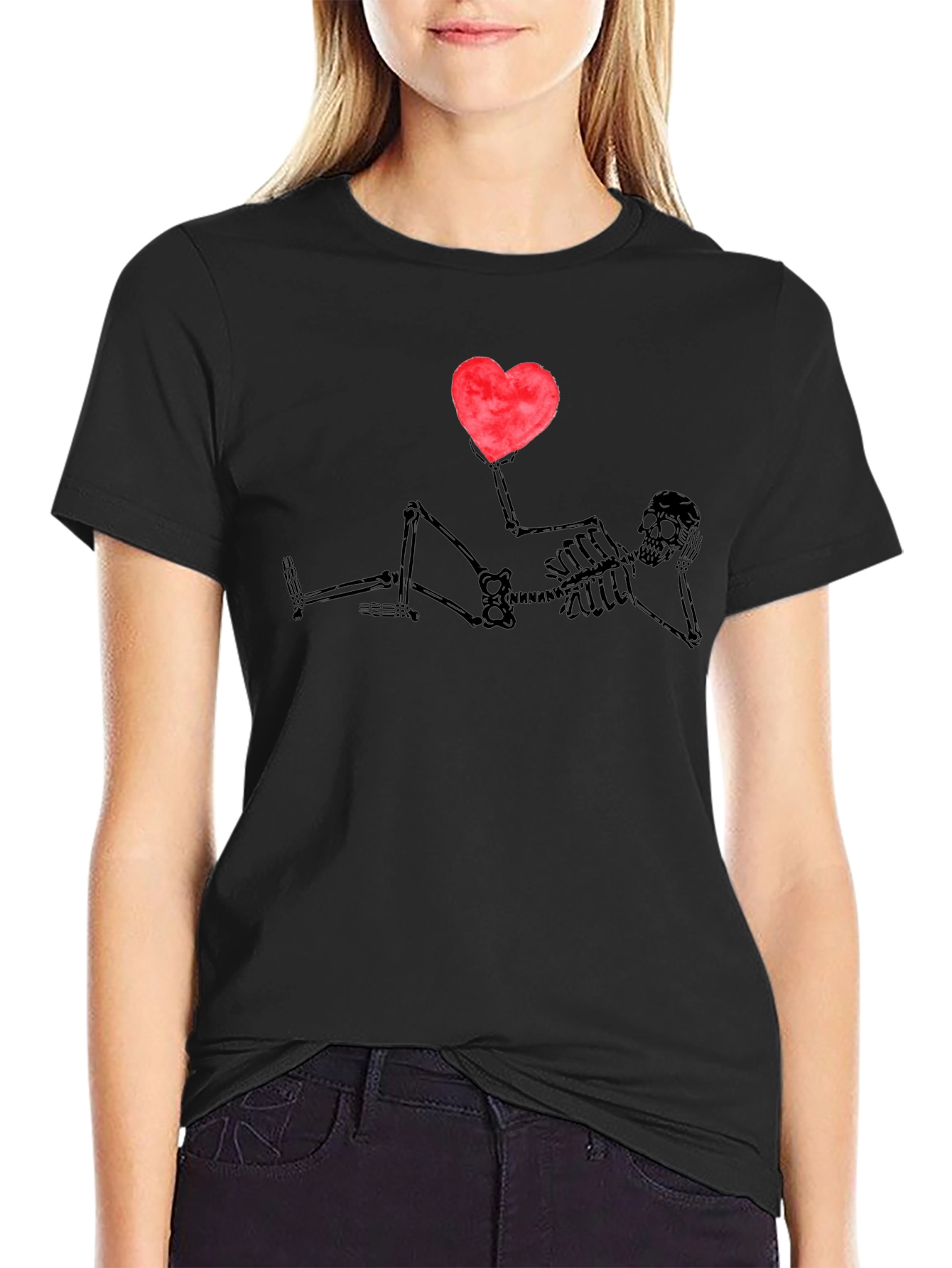 Skeleton Heart Graphic T-Shirt - Casual Wear