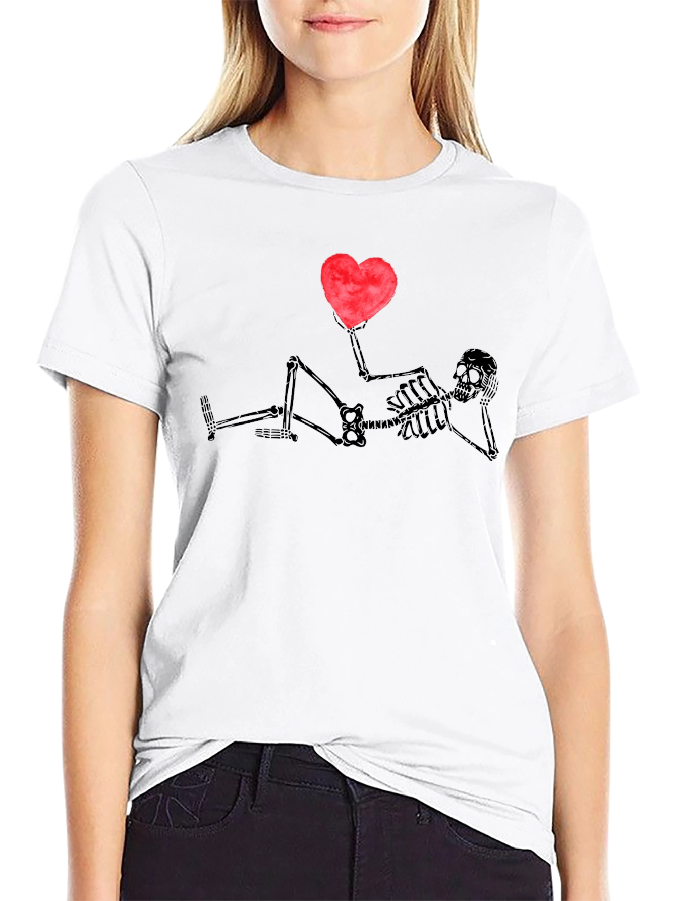 Skeleton Heart Graphic T-Shirt - Casual Wear