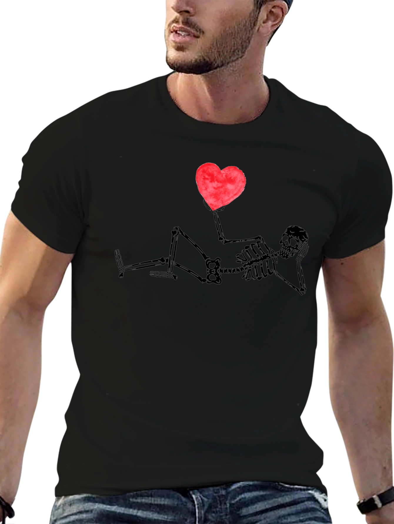 Skeleton Heart Graphic T-Shirt - Casual Wear