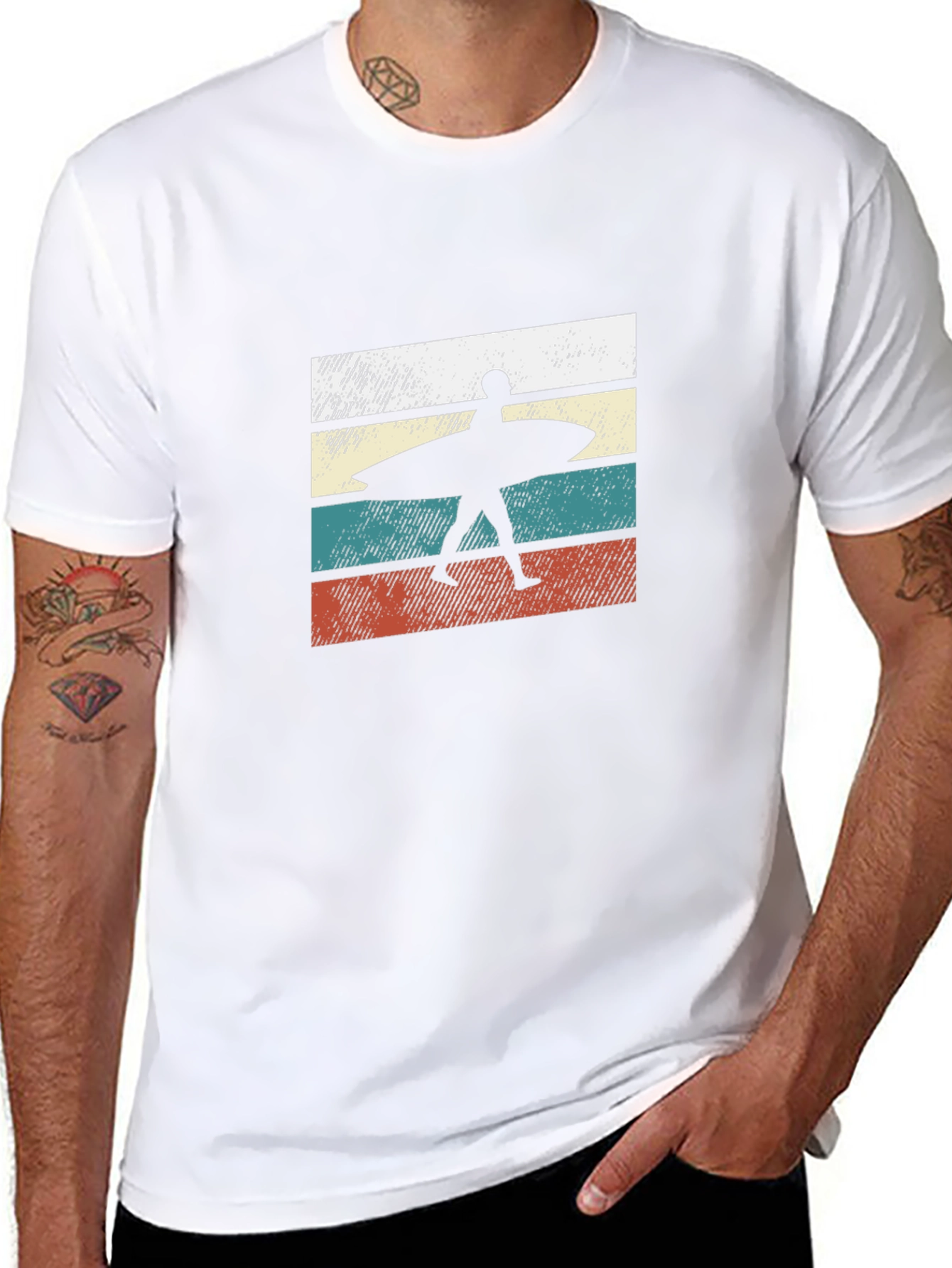 Retro Surfer Graphic Tee - Black Cotton T-Shirt