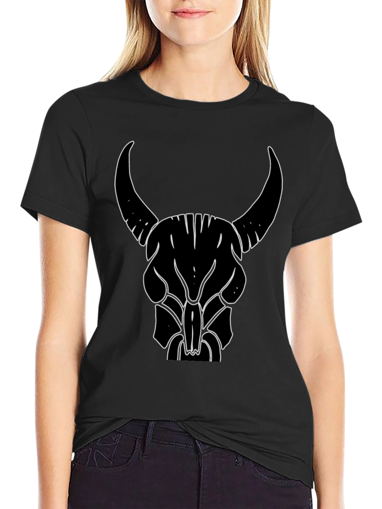 Bull Skull Graphic Tee - Black Cotton T-Shirt