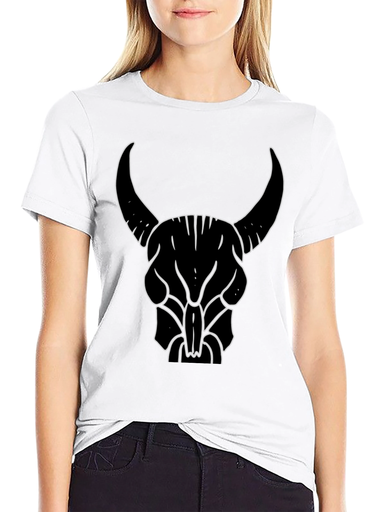 Bull Skull Graphic Tee - Black Cotton T-Shirt