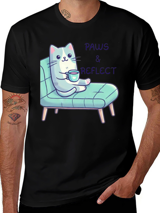 Paws & Reflect Black Graphic Tee - Cat Lovers Relaxed Style