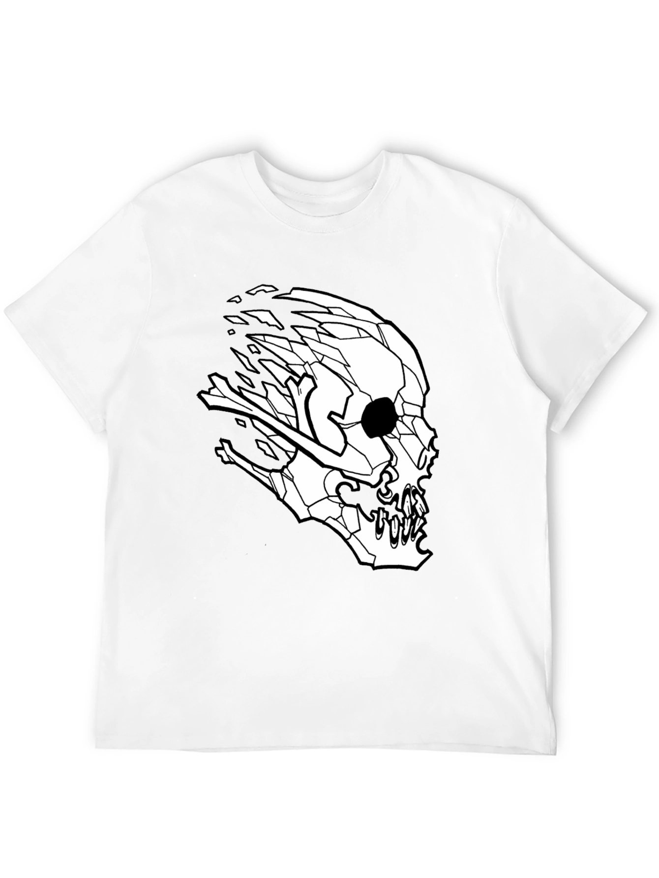 Mens Black T-Shirt with Geometric Skull Design