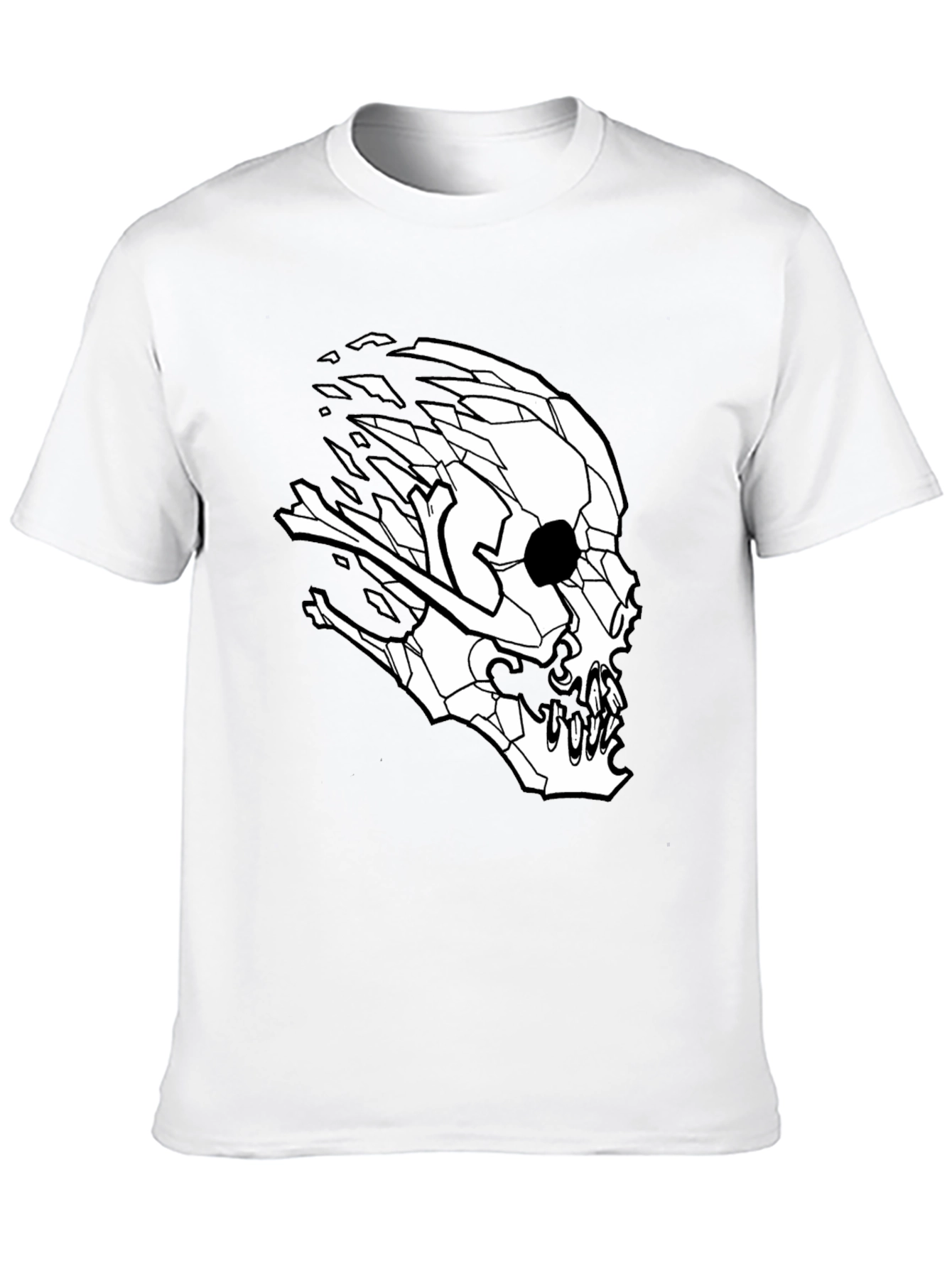 Mens Black T-Shirt with Geometric Skull Design