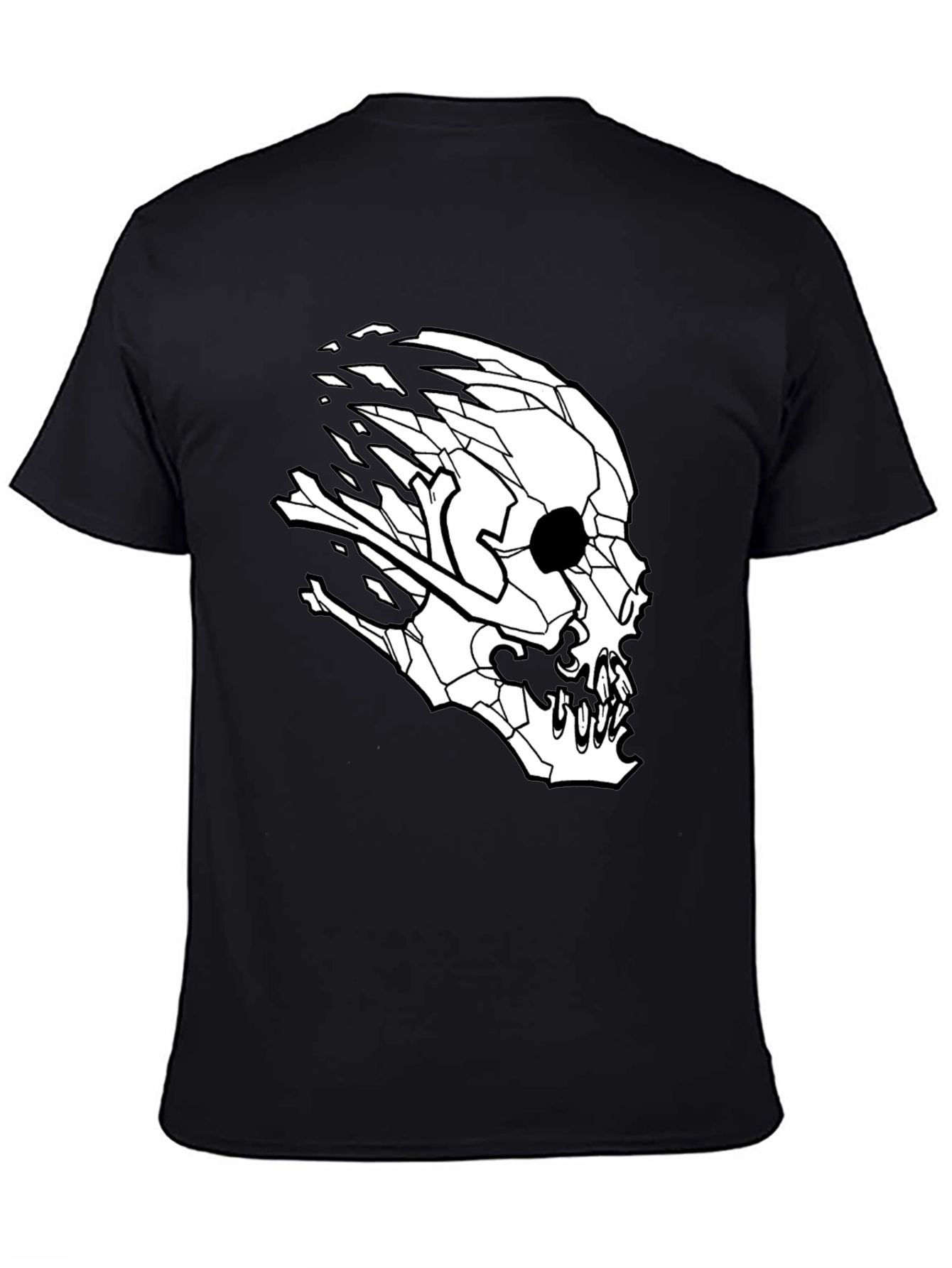 Mens Black T-Shirt with Geometric Skull Design