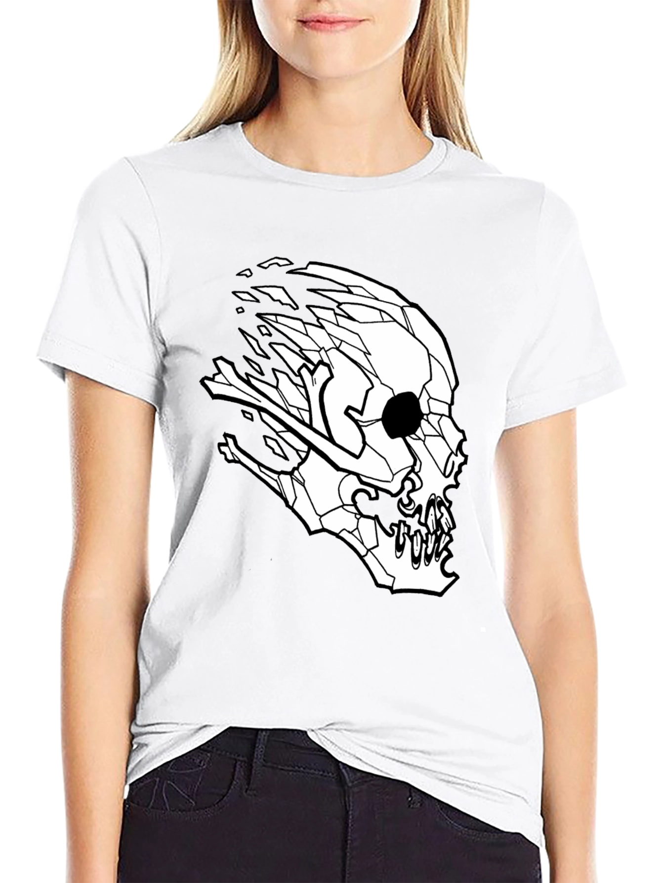 Mens Black T-Shirt with Geometric Skull Design