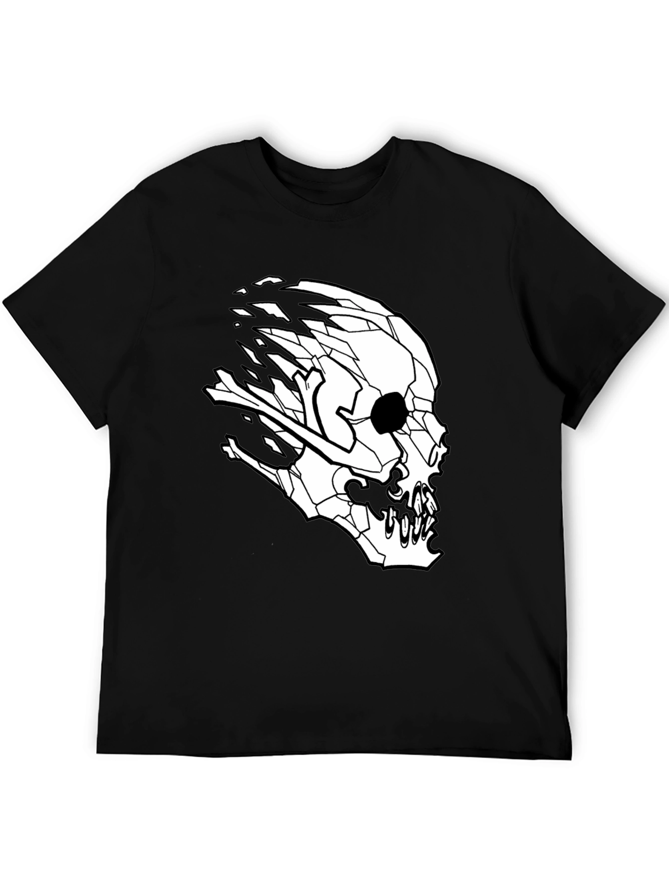 Mens Black T-Shirt with Geometric Skull Design