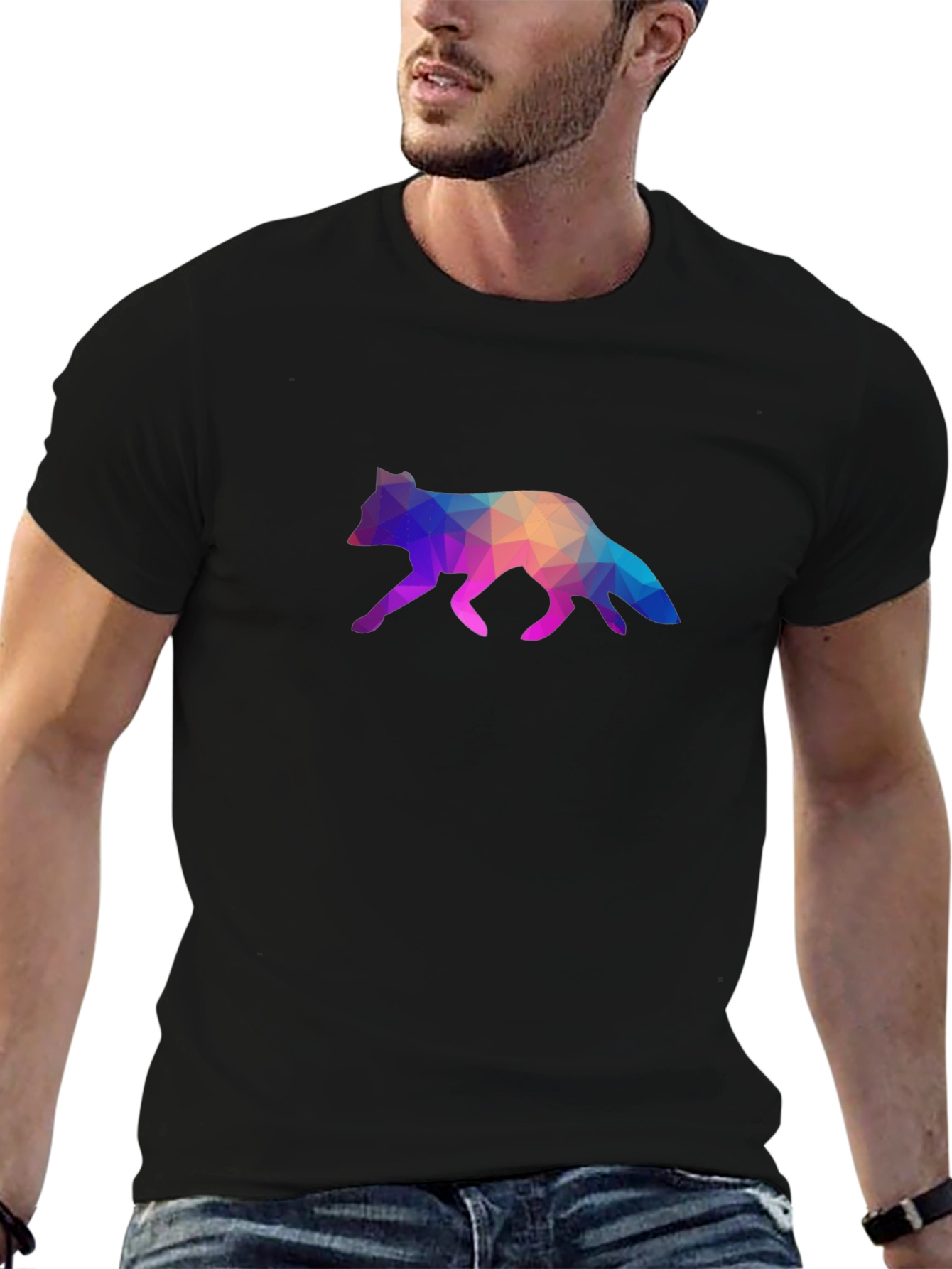 Geometric Fox Graphic Tee - Stylish Black T-Shirt